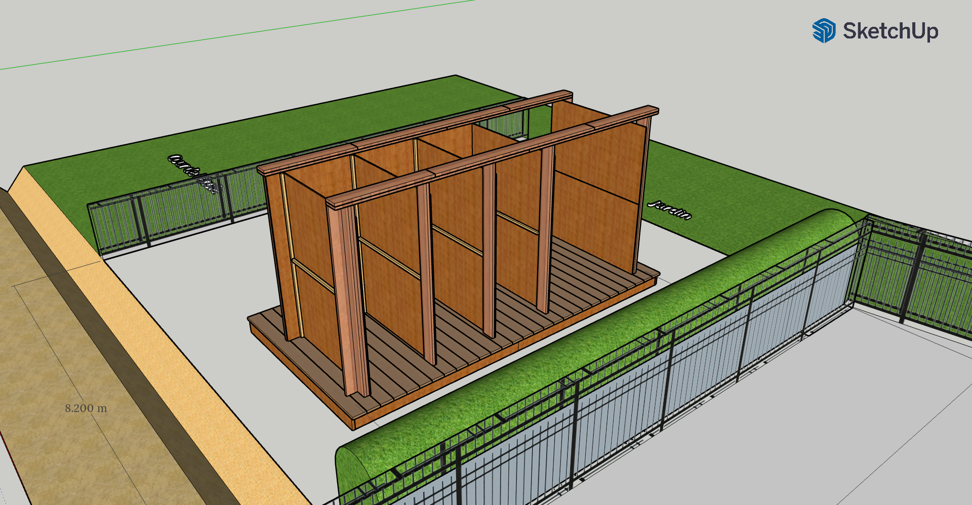 Fig 10 : Modélisation SketchUp des toilettes sèches, étape par étape