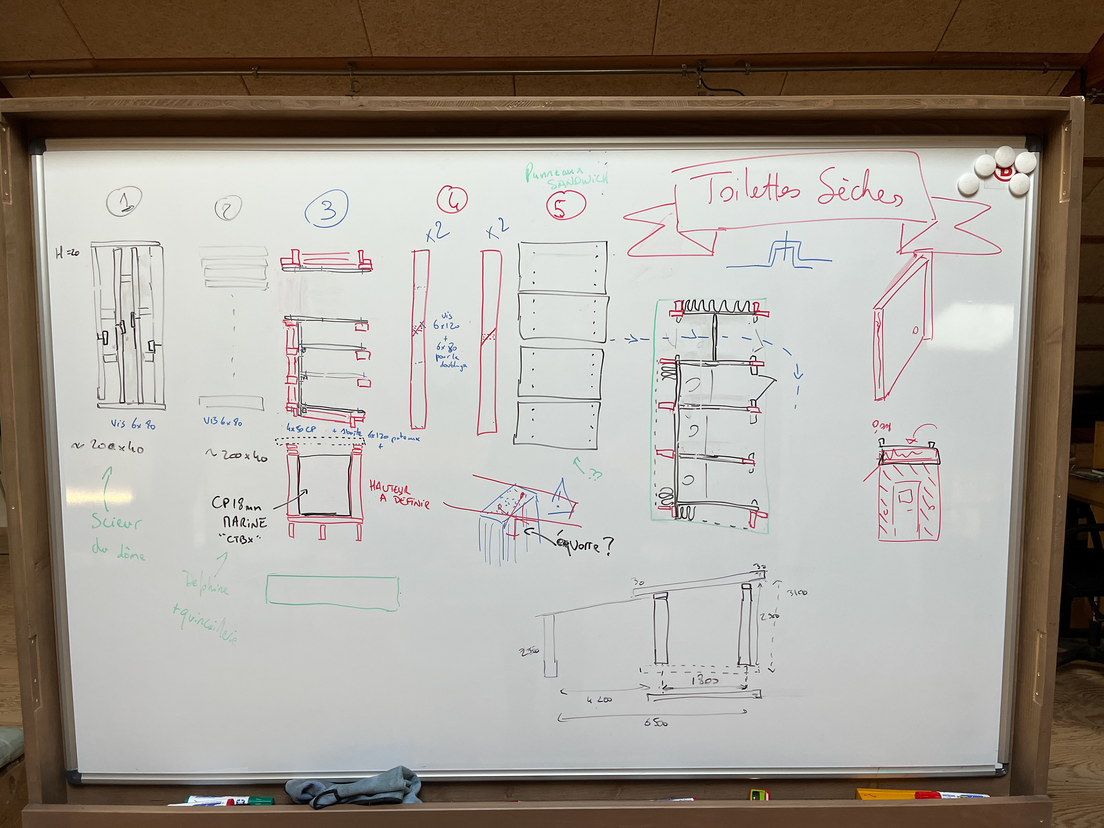 Fig 8 : Photo représentant les étapes de construction (en bas la représentation de la toiture extensible)