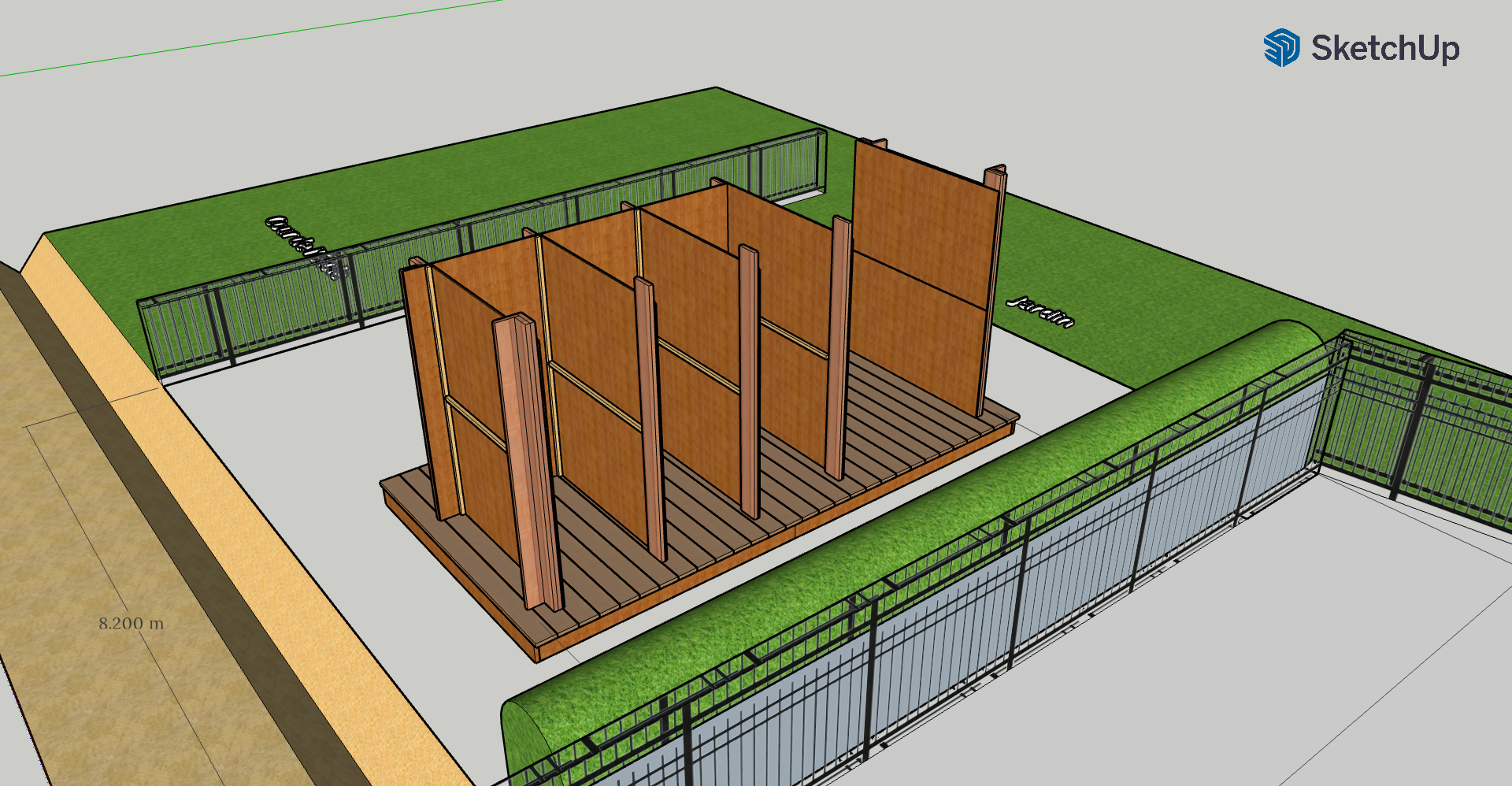 Fig 10 : Modélisation SketchUp des toilettes sèches, étape par étape