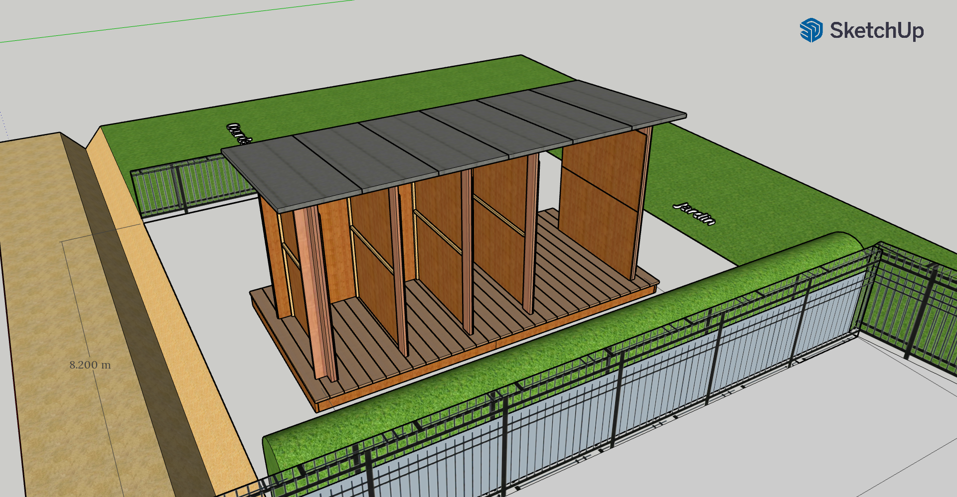 Fig 10 : Modélisation SketchUp des toilettes sèches, étape par étape