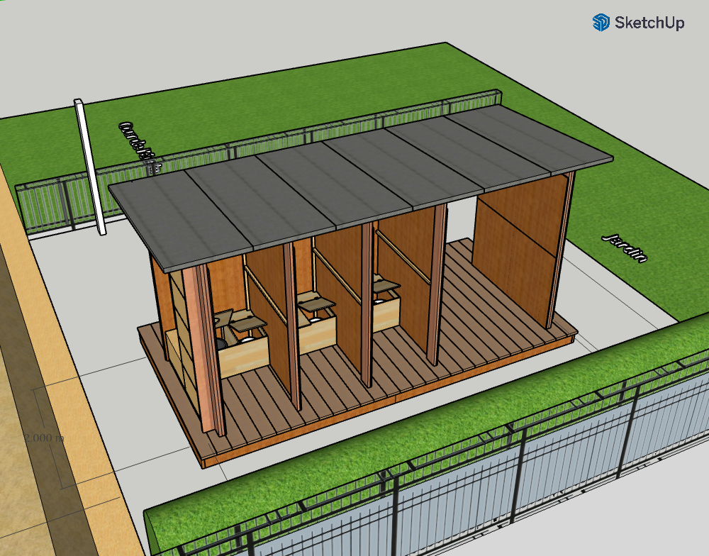 Fig 10 : Modélisation SketchUp des toilettes sèches, étape par étape