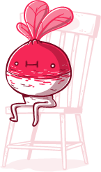 Radish creature sitting on a chair