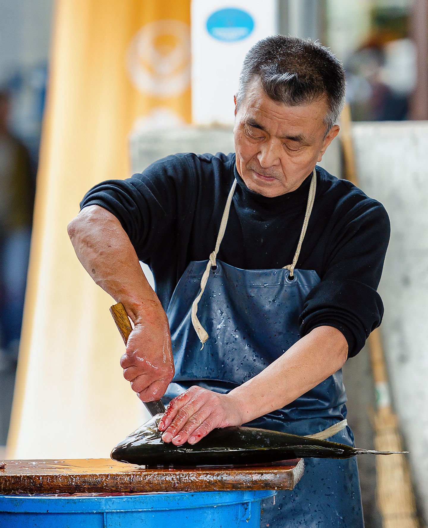 Trimming fish at Tsukiji Market