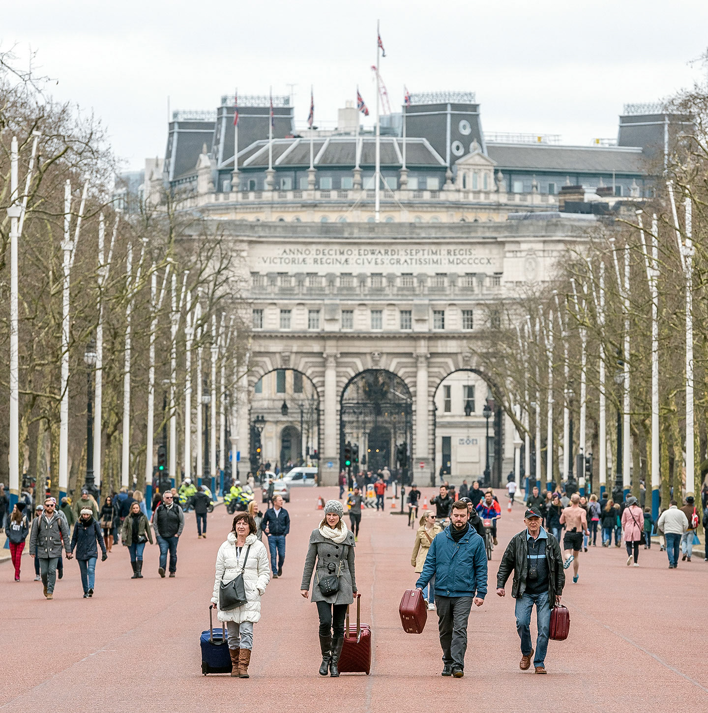 The Mall, a famous boulevard often used in processions involving the Queen is also well traveled by tourists from around the world.