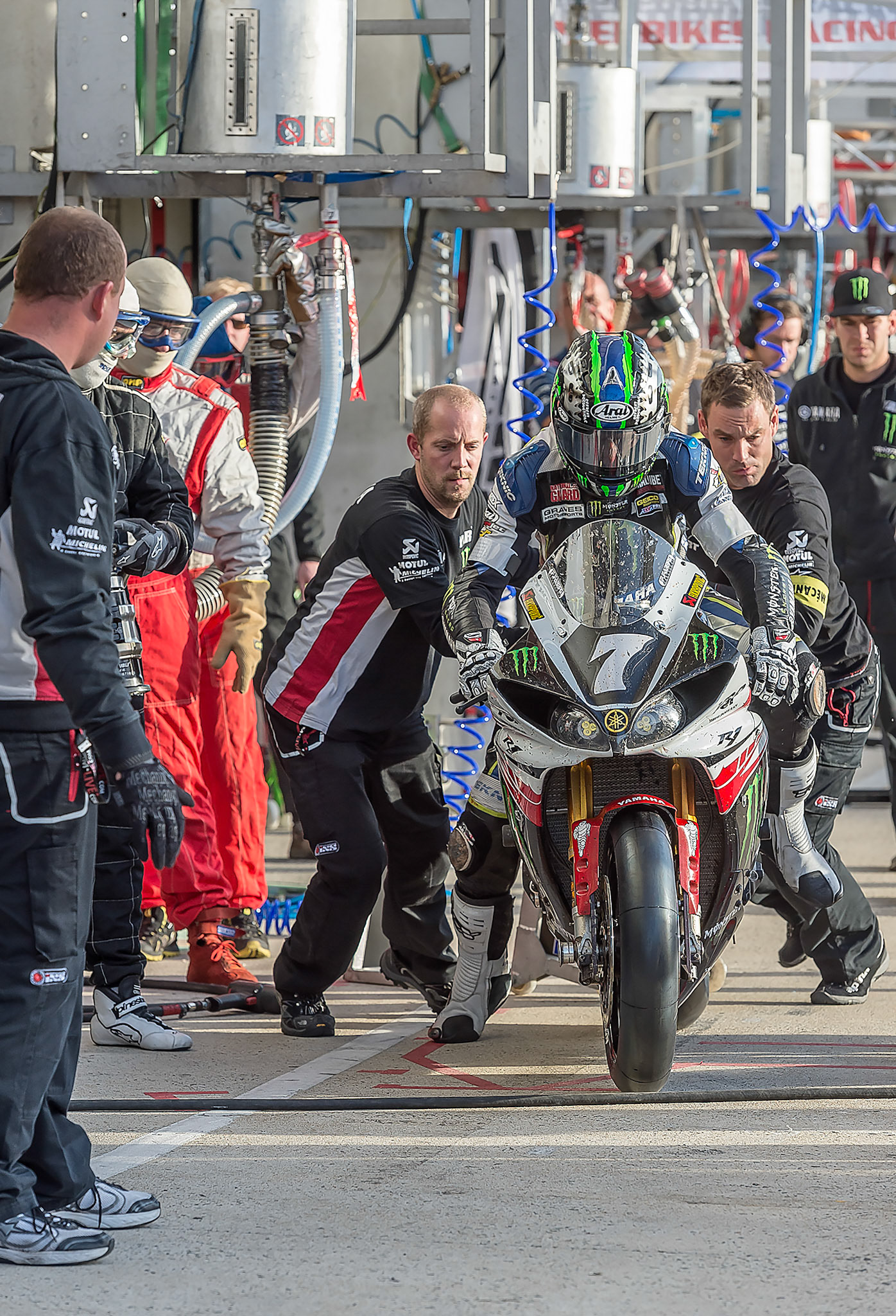 Yamaha Racing's Josh Hayes exits the pits during the 24 Hours of Le Mans Moto.