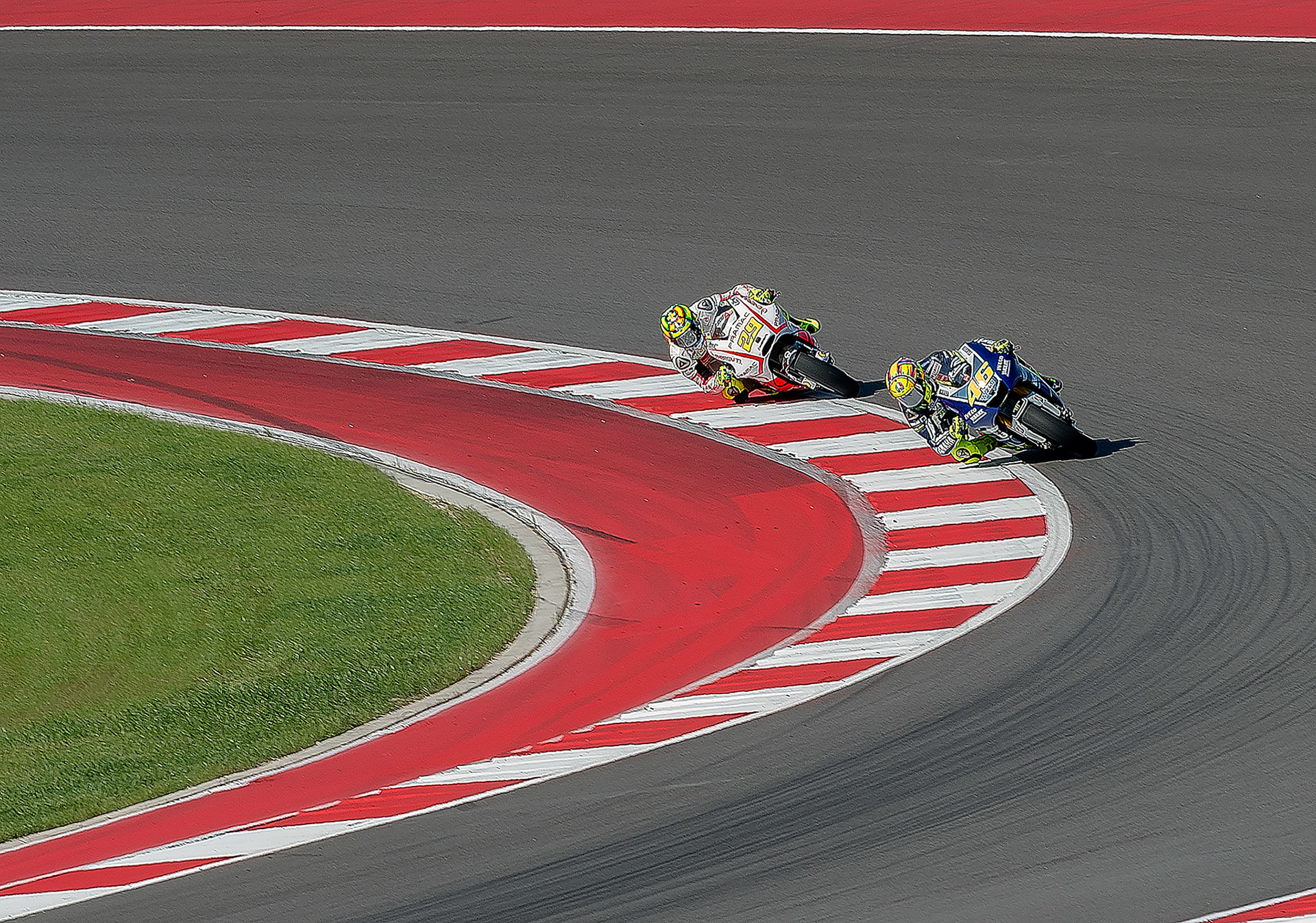 Valentino Rossi leads Andrea Iannone thru turn 2 at Circuit of The Americas