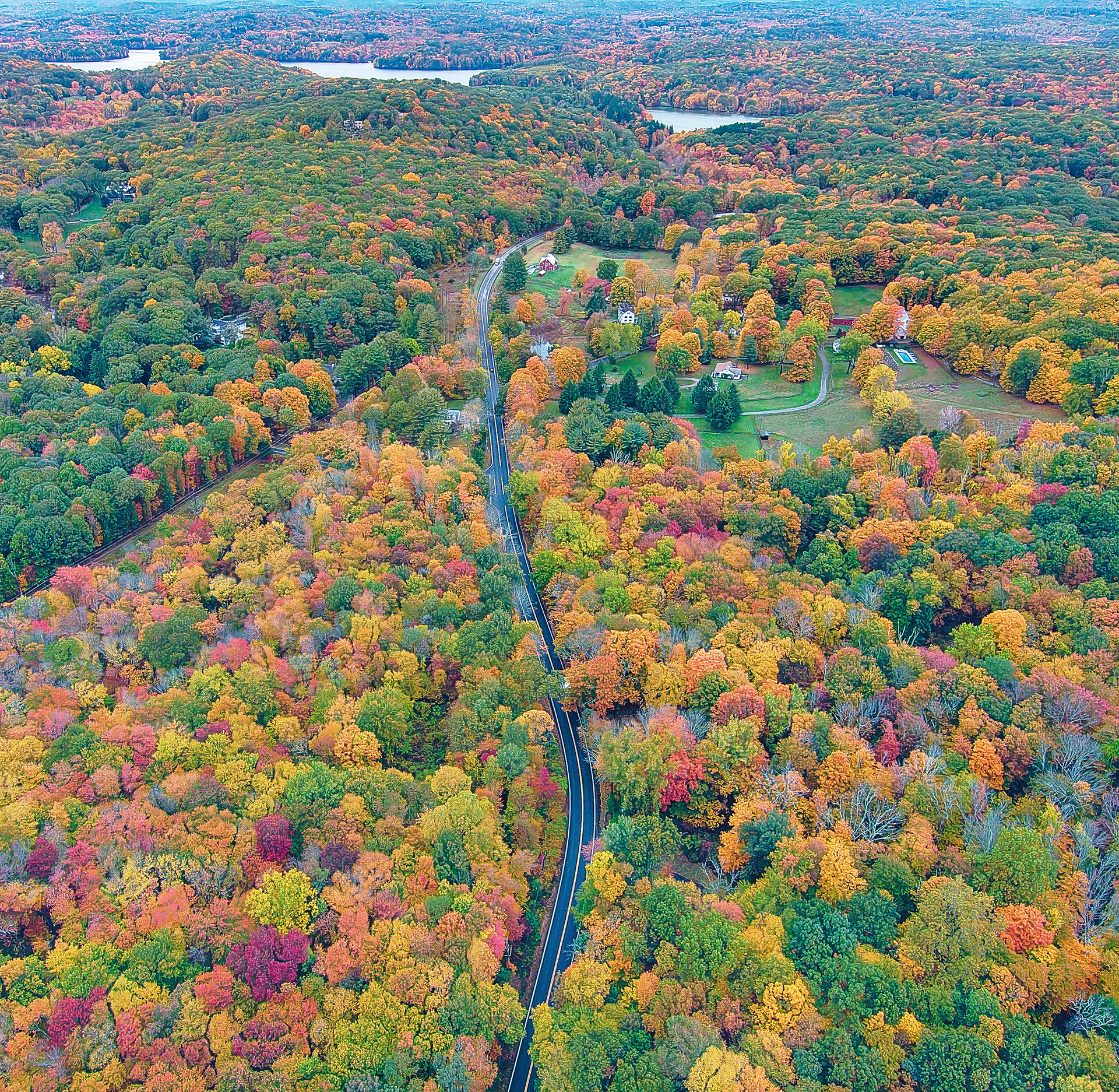 Rt. 121, Old Post Road, is a popular drive that splits the Cross River Reservoir