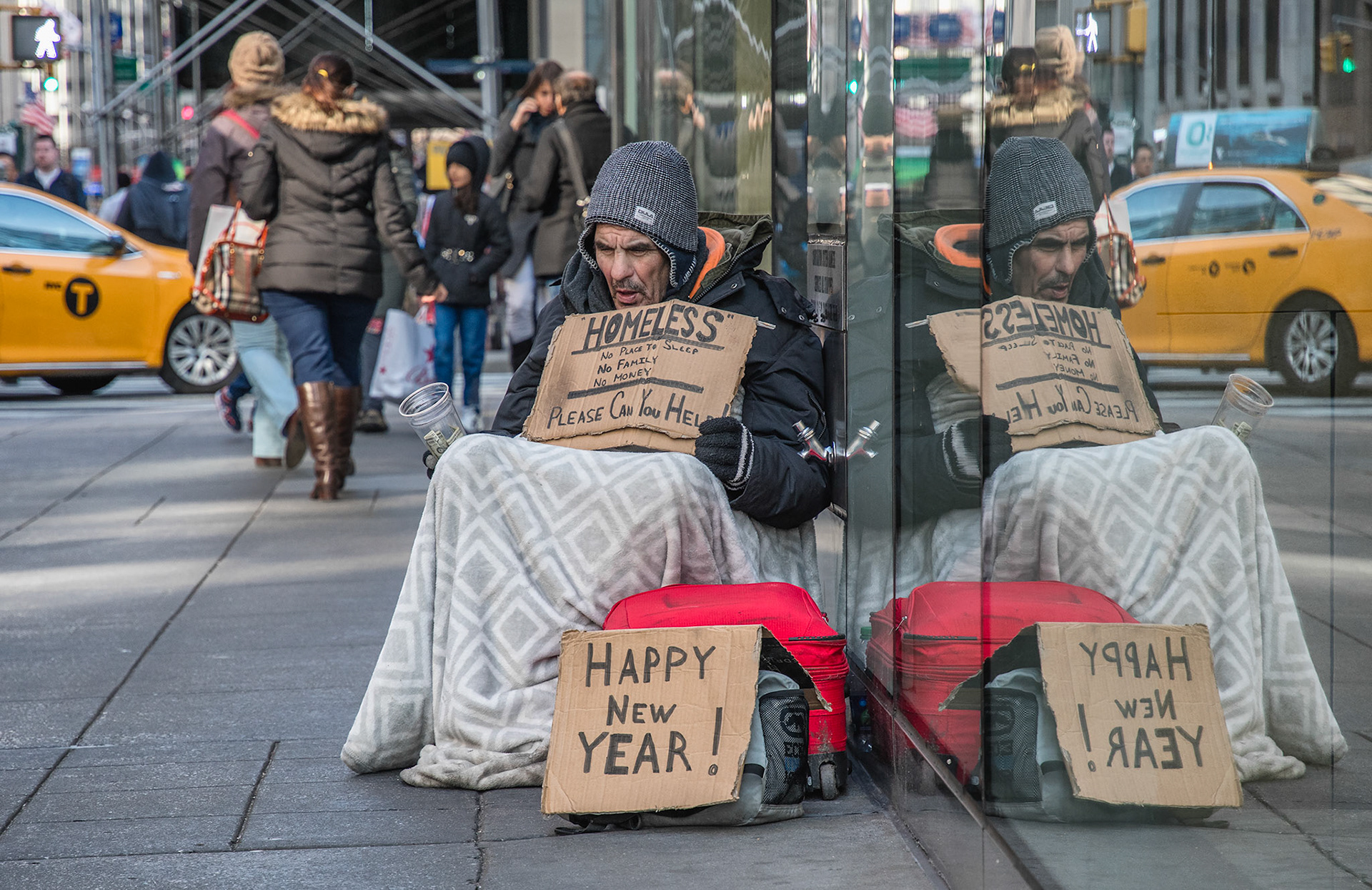 While homelessness is a real problem, still, in NewYork City for locals it’s just another numbing walk by.