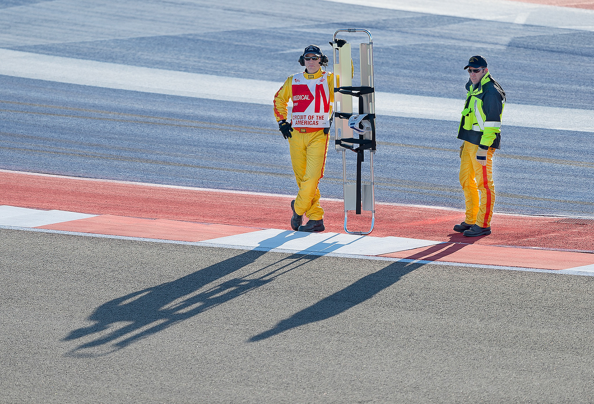 EMT medical specialist's are on track with the Marshals as a part of the "First Responders" that help to save racers in time of injury. 