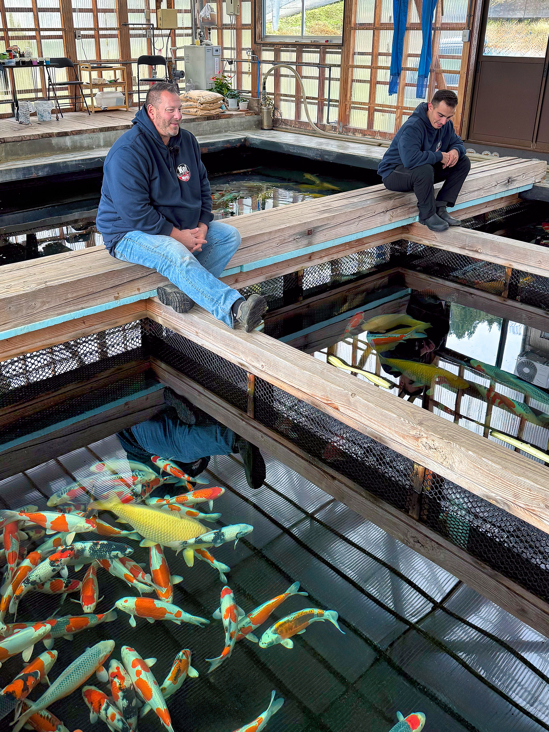 Shawn and Mike looking at koi number one-million and one.