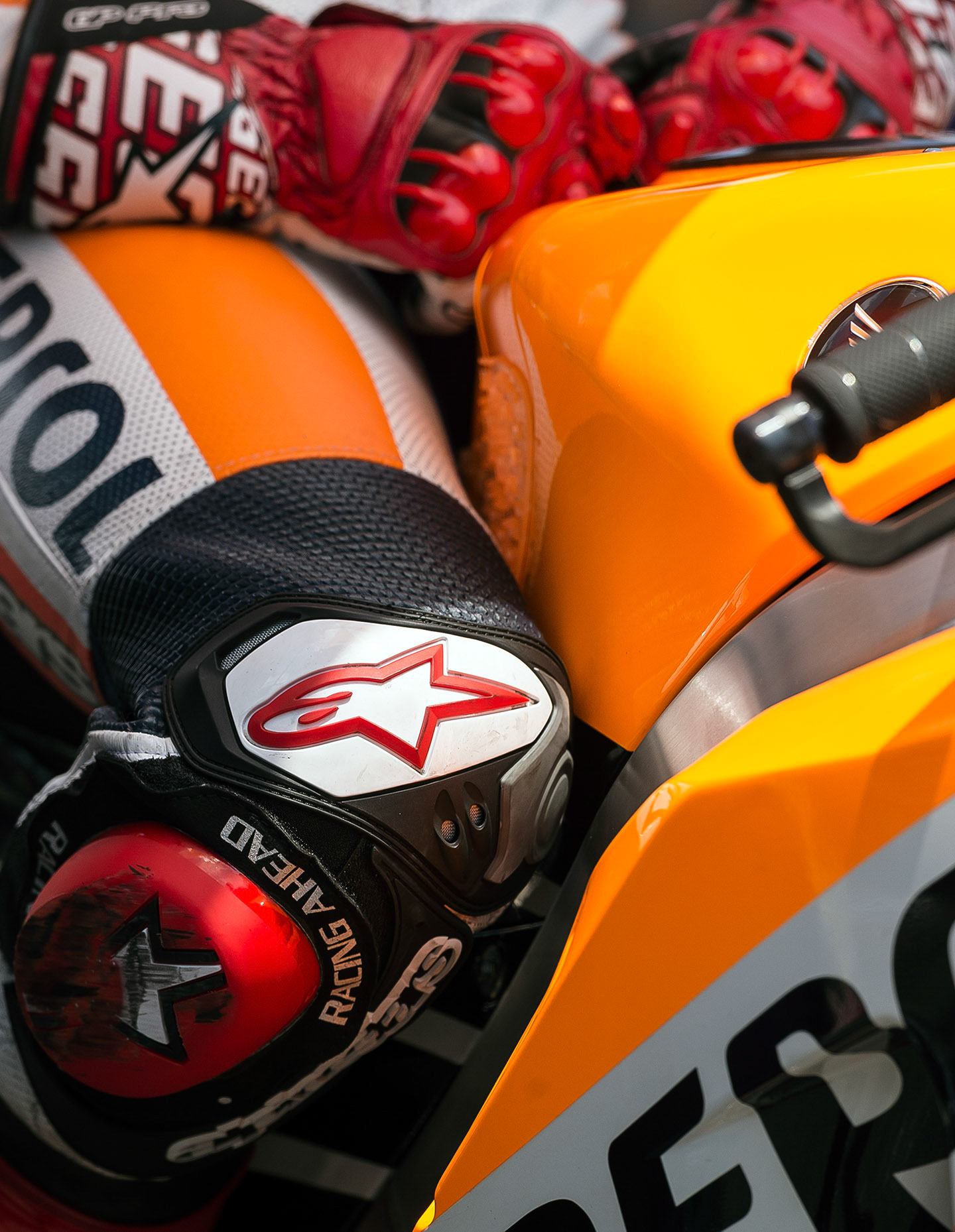 Marc Marquez wears Alpinestars on the grid and on the track.
