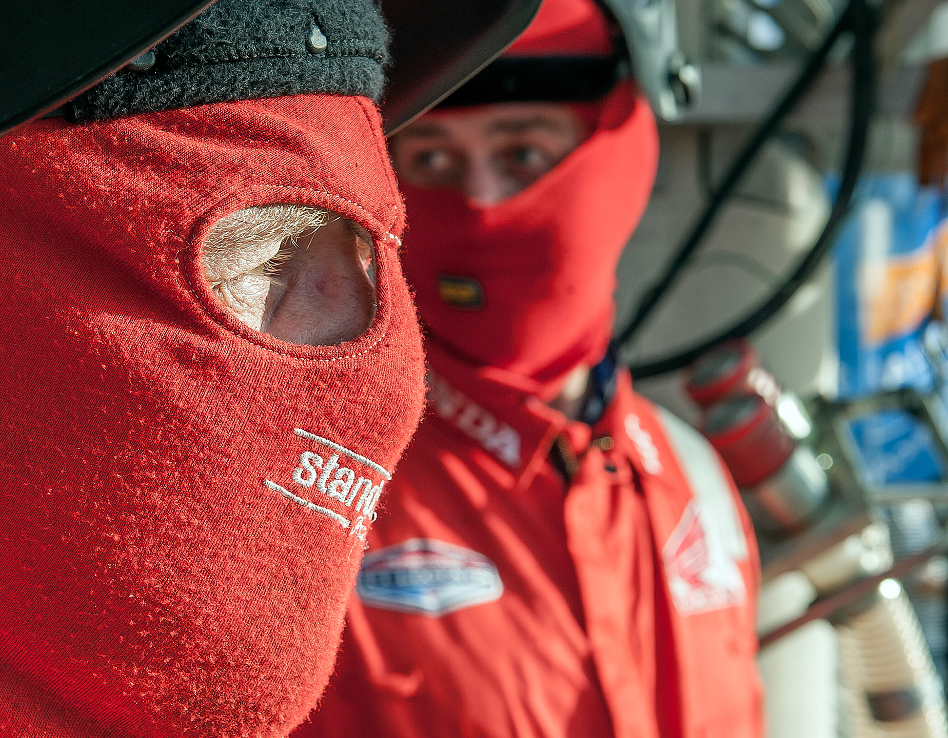 Honda TT Legends pit crew wears there fire proof suits for live pit stop refueling at the 24 Hours of Le Mans Moto