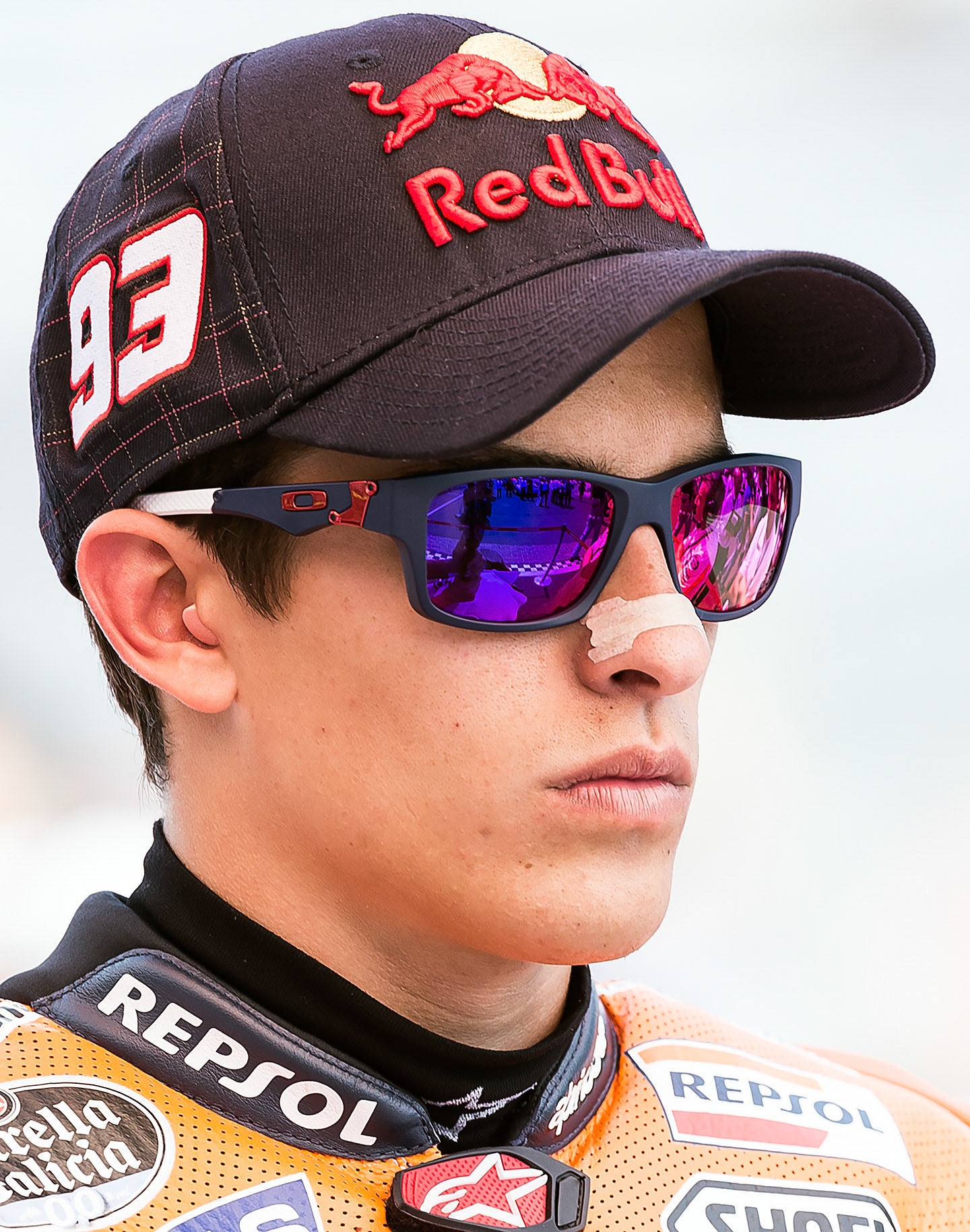 Marc Marquez sits atop his Repsol Honda on the grid.