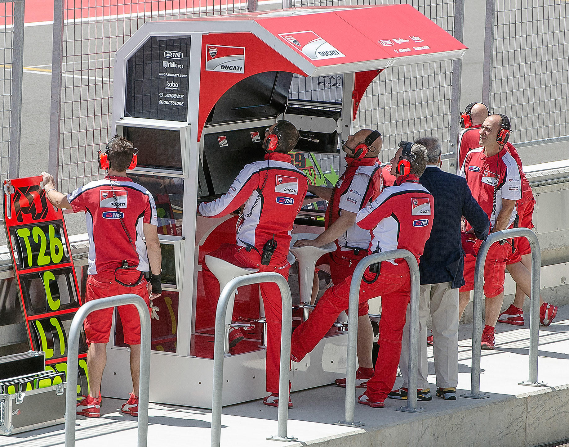The Ducati team pit box is buzzing for P1