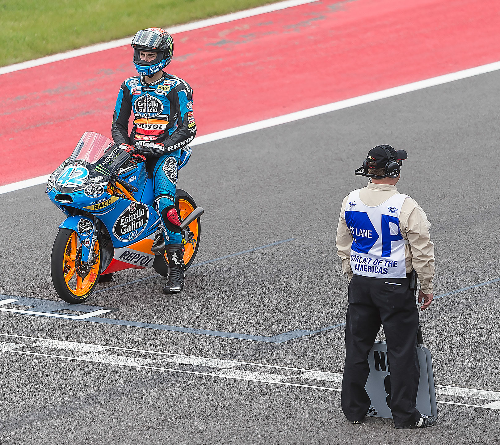 Alex Rin sits quietly on pole awaiting the start of the Moto3 Red Bull Grand Prix of the America's race at Circuit of the America's in Austin, TX. 