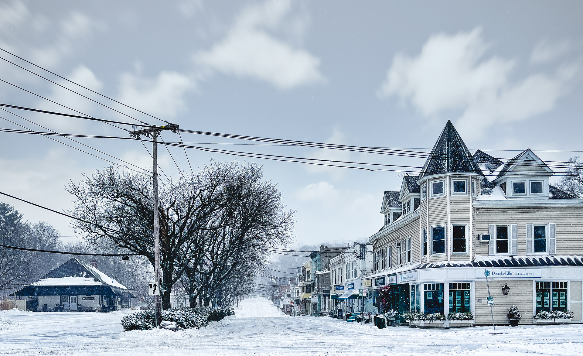 A heavy  snow over Katonah paints a bucolic picture.