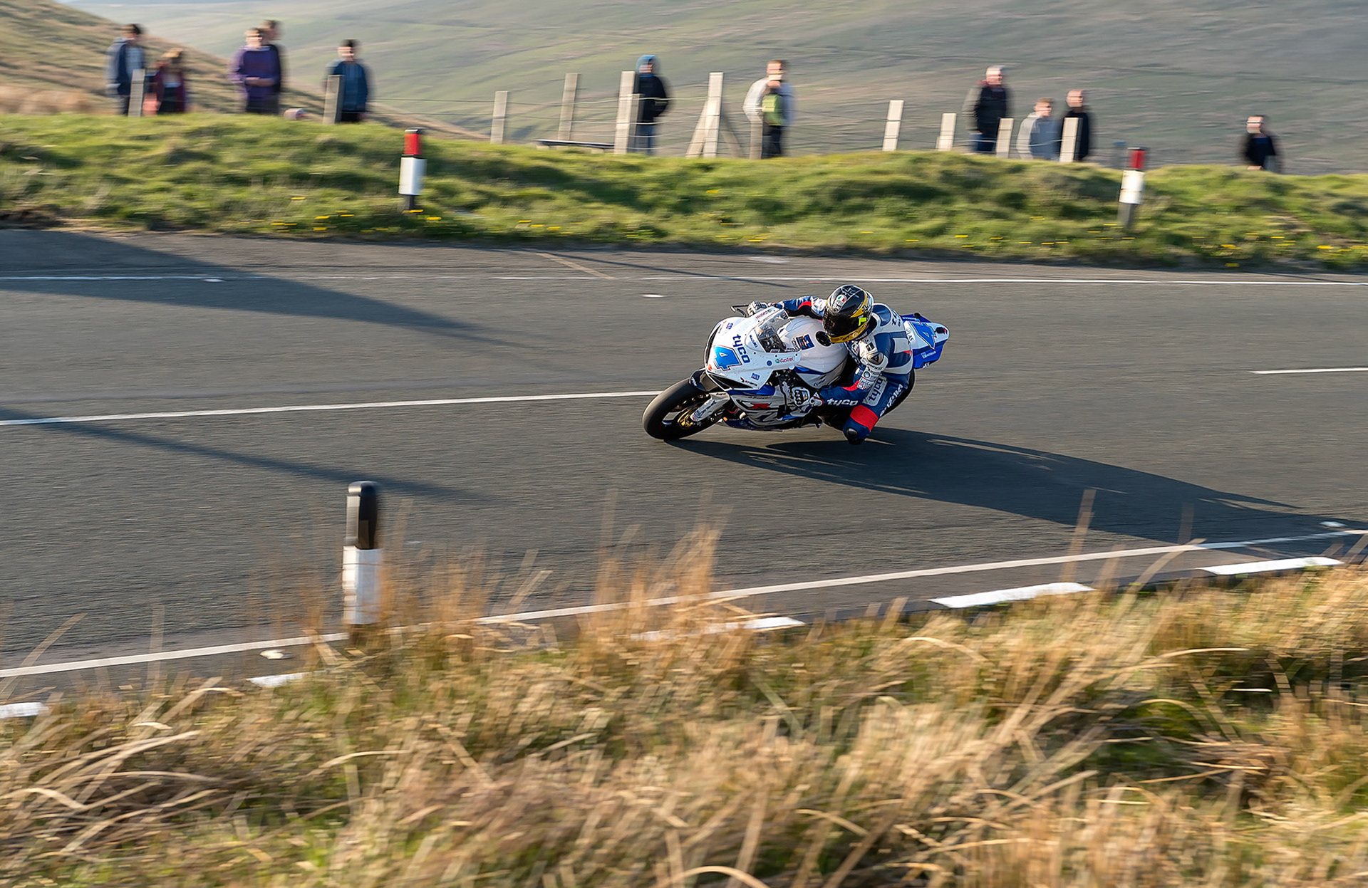 Guy Martin on the gas thru Brandywell Thursday night at the Isle of Man TT