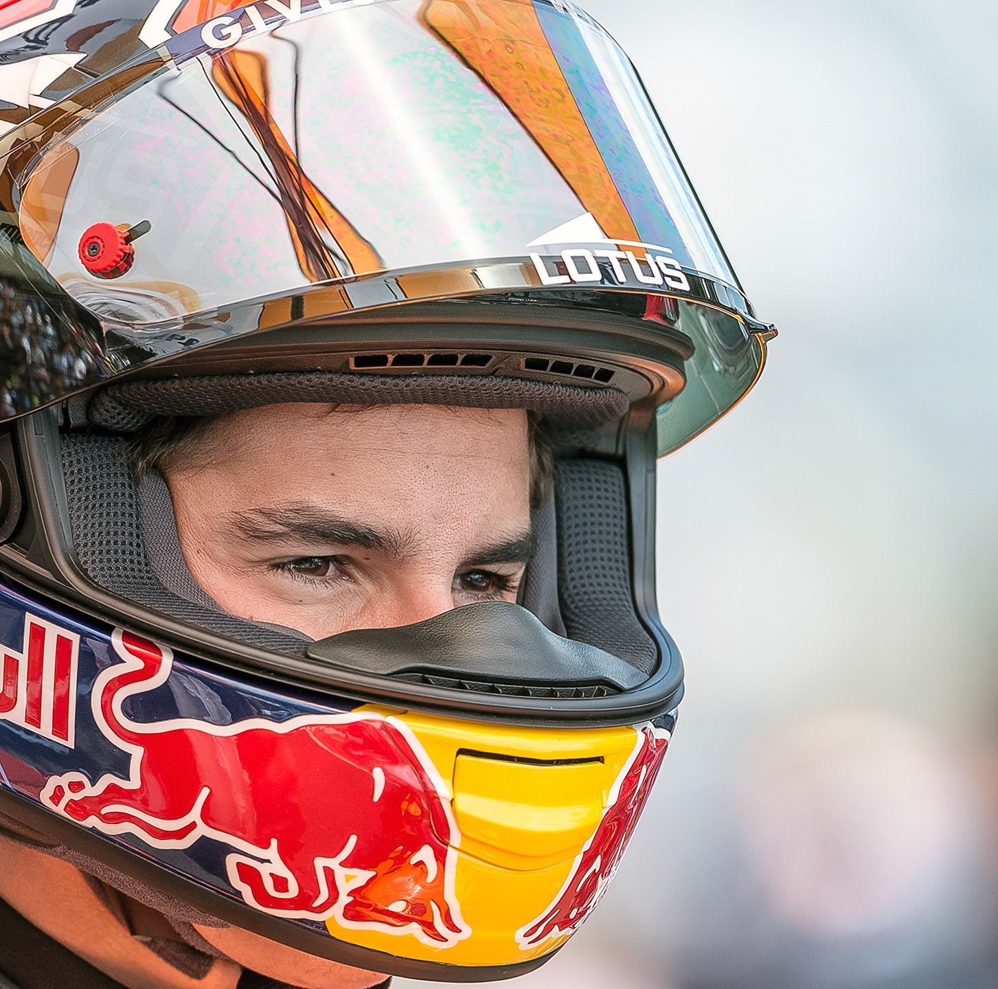 Marc Marquez, photographers all gone from in front of him, stares down the front straight from his position as pole sitter yet again.