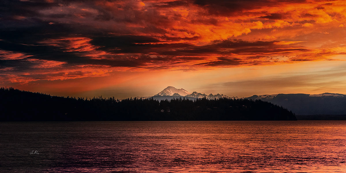 Port of Anacortes sunrise over Mount Baker