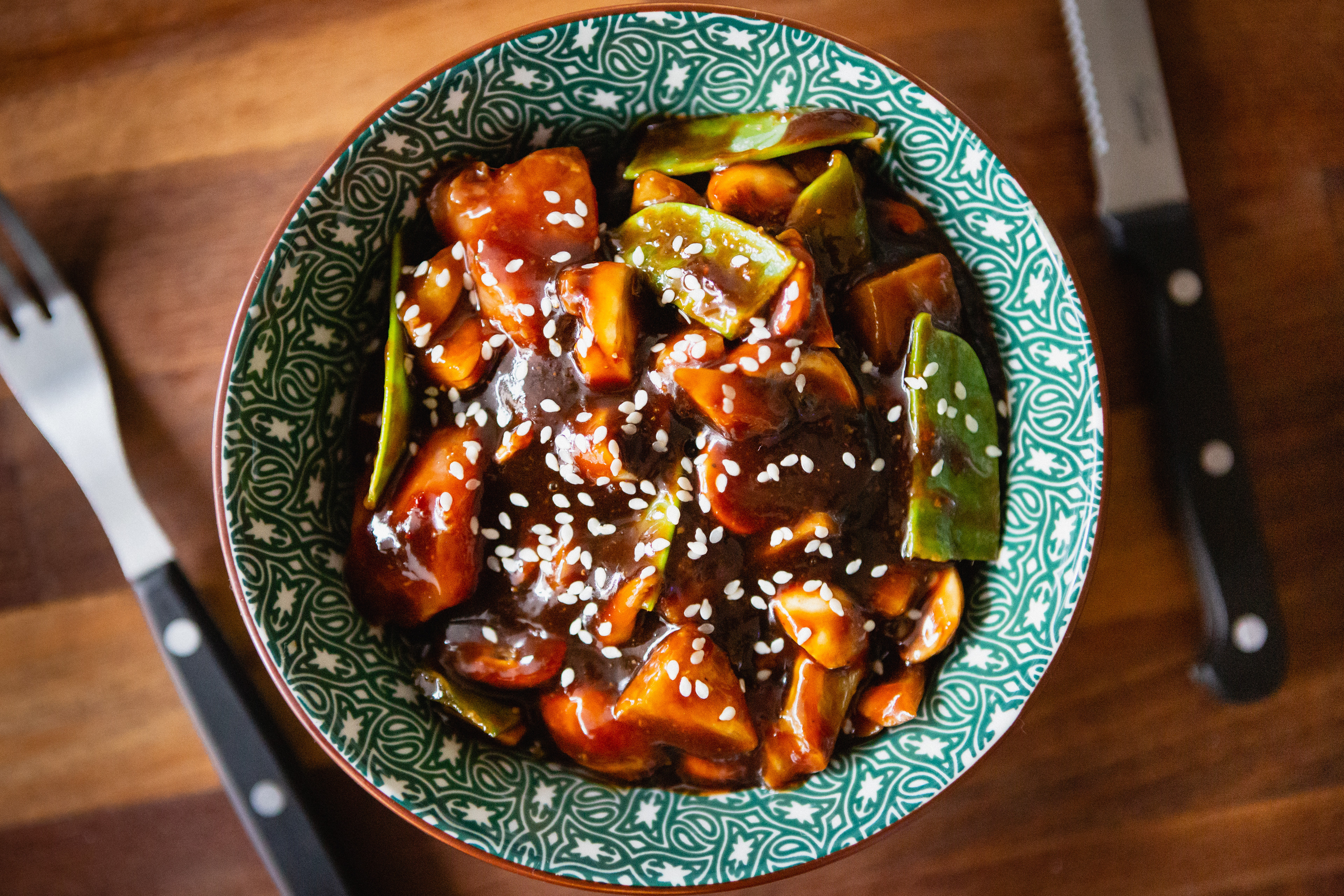 bowl of chinese food taken from above