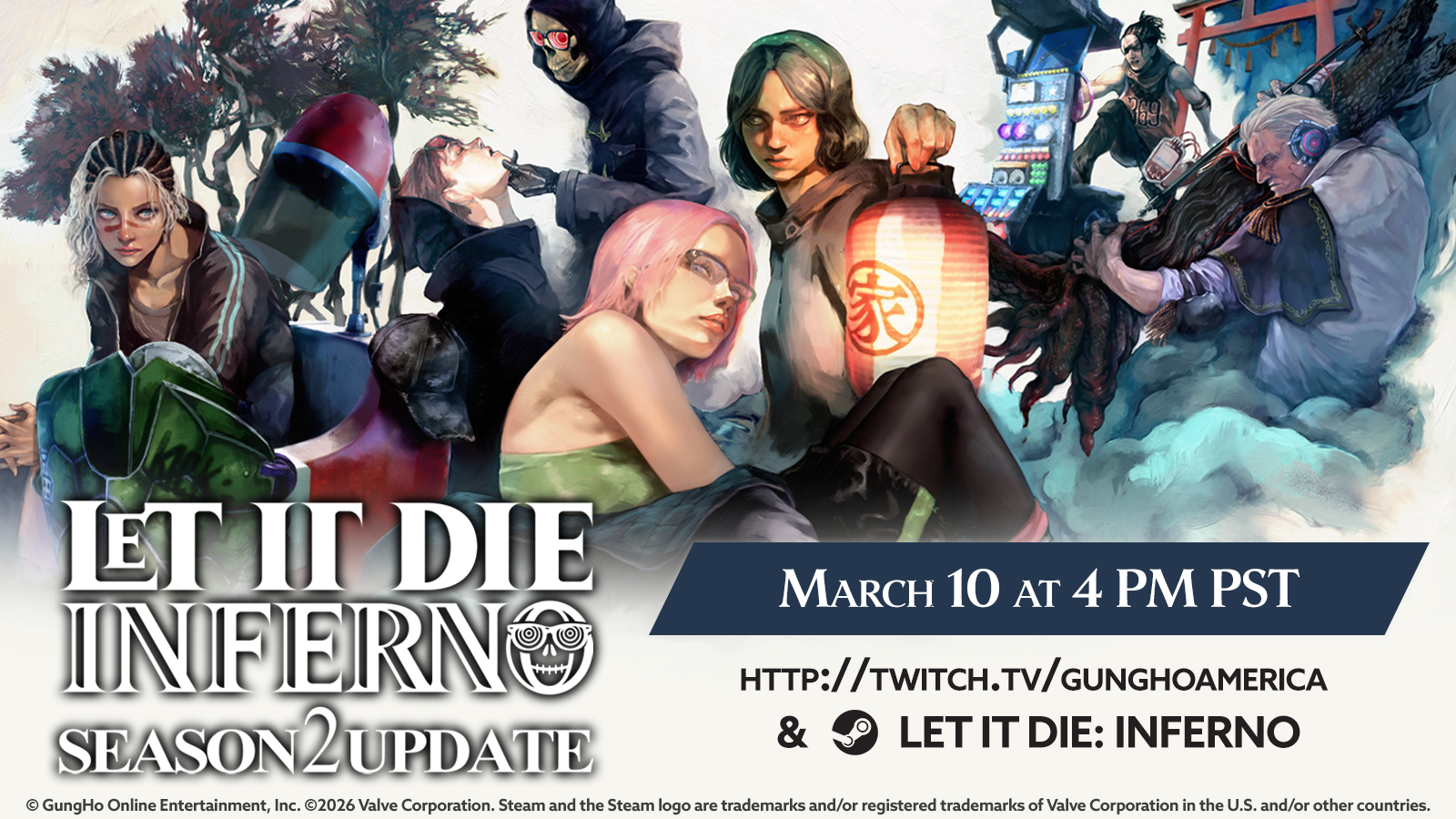 Twitch Stream Thumbnail for LET IT DIE: INFERNO. Made with Adobe Photoshop.