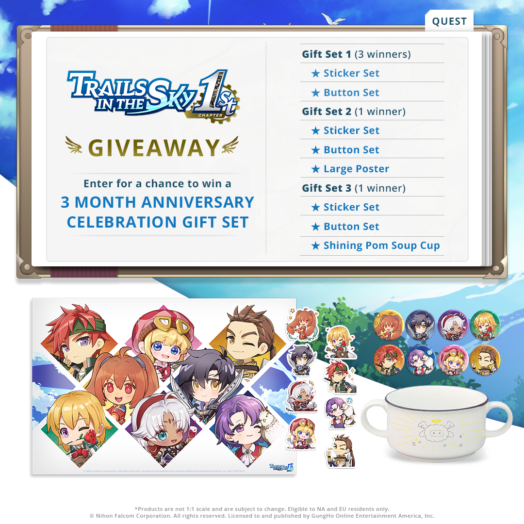 Promotional SNS Graphics for Trails in the Sky 1st Chapter Giveaway Event. Made with Adobe Photoshop.