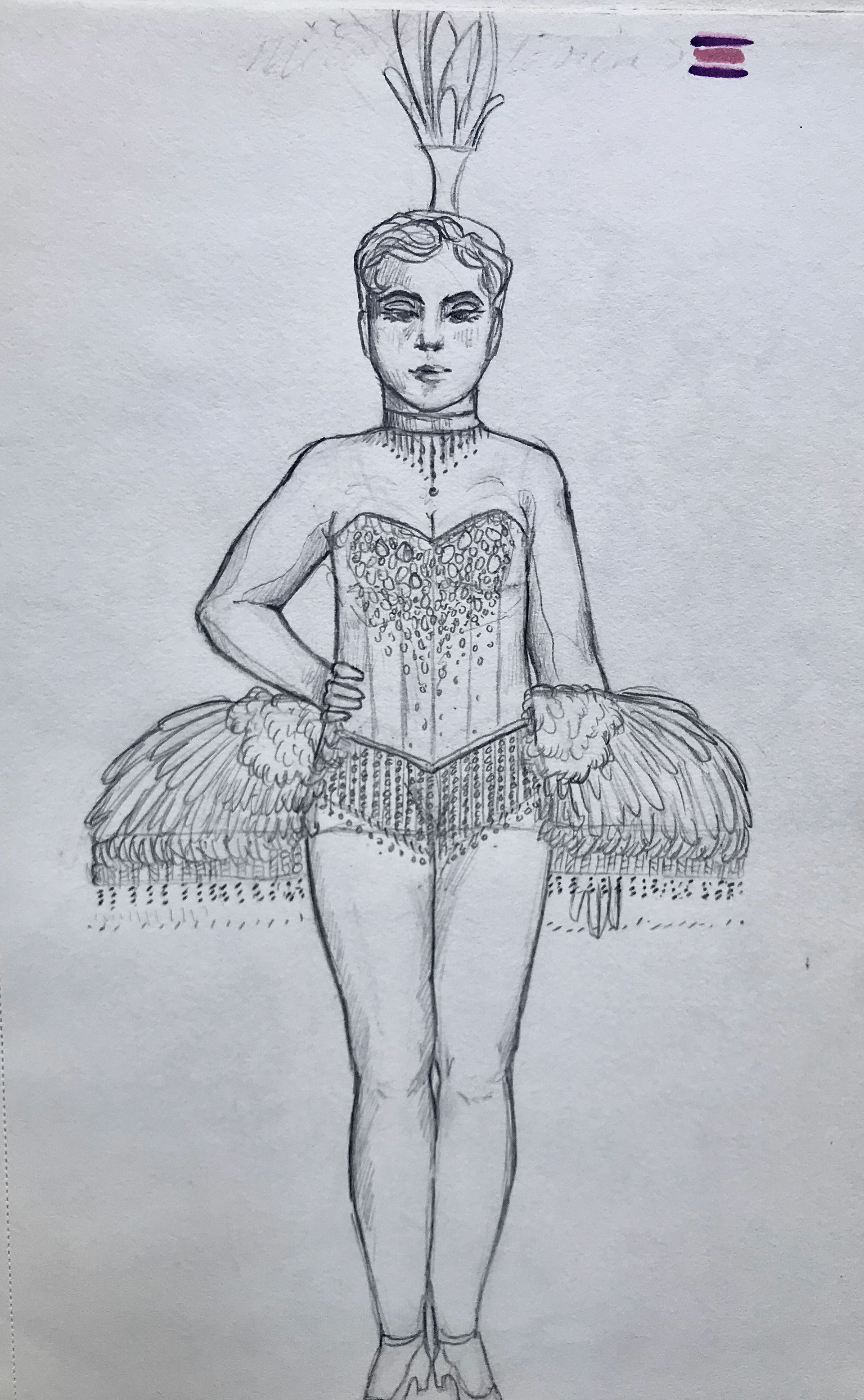 Original finale Follie's design, with a collar and additional beading, without feathers lining the top of corset.