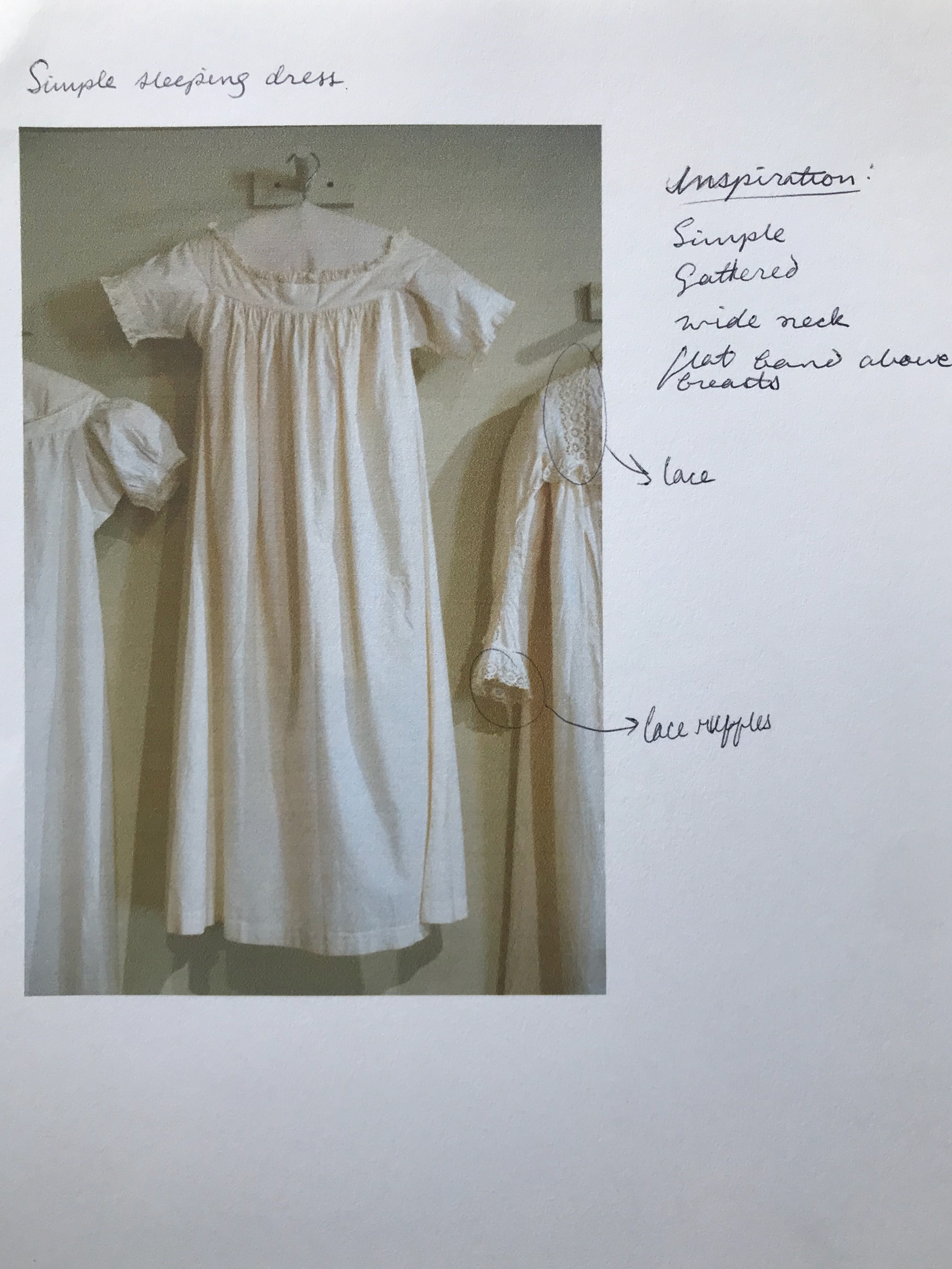 A simple nightgown which helped with my ideas on the simplicity and gathering of the skirt