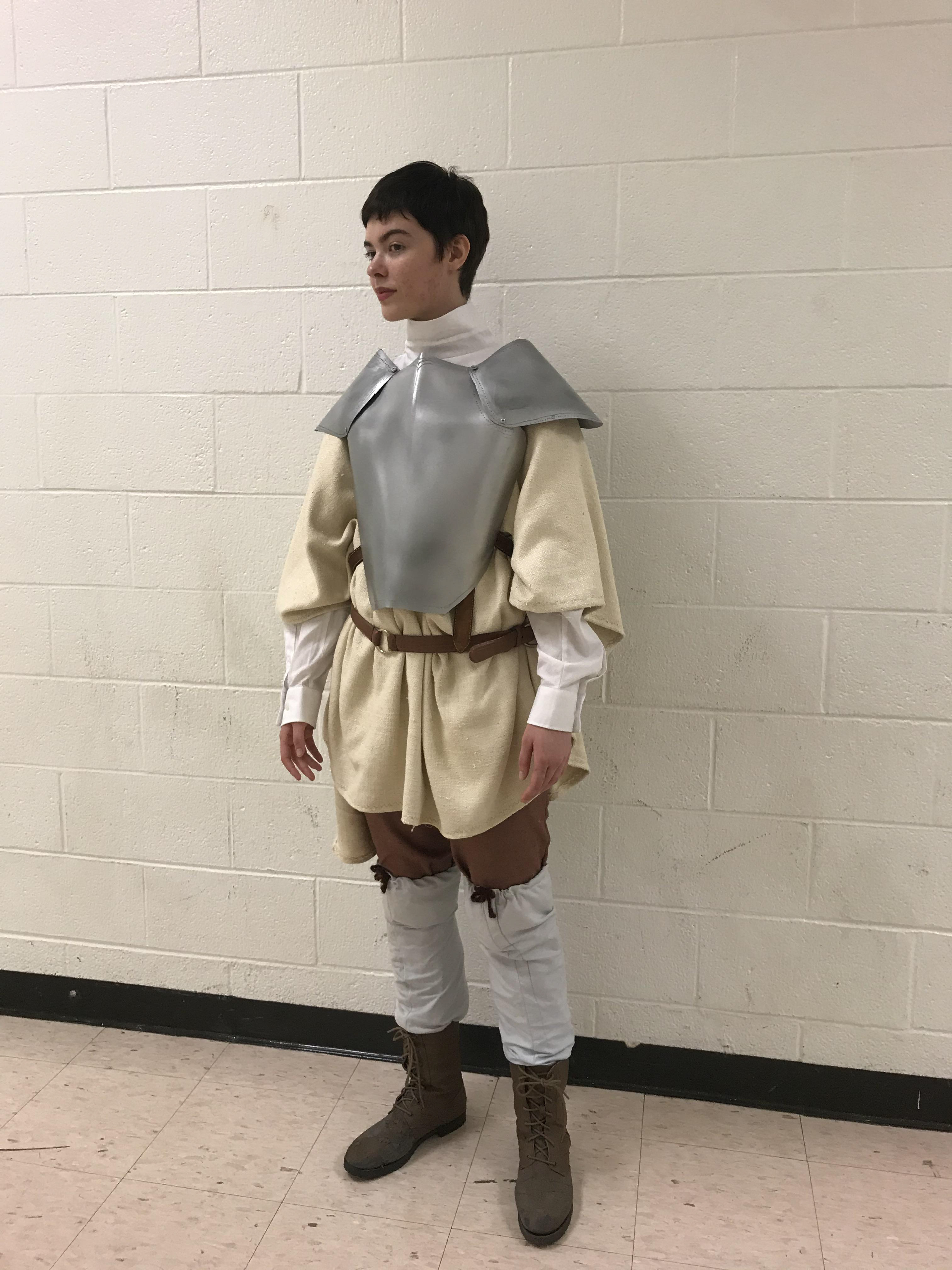 The model wearing the full outfit on the day of my jury. Shoes were separately added from the school costume shop.