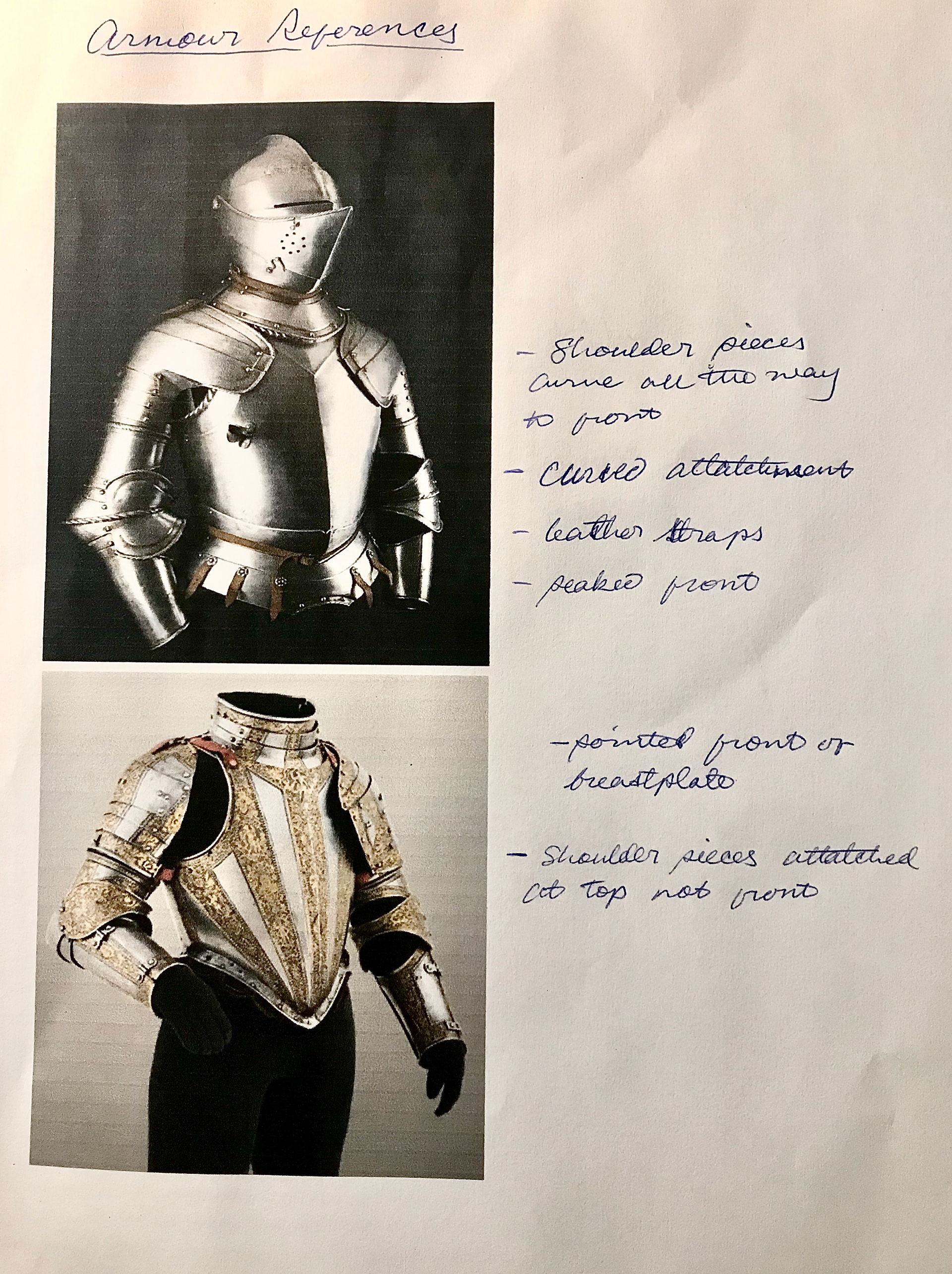 2. I then found images of physical suits of armour to see the detail and three dimensional makeup of how the suits of armour were put together.