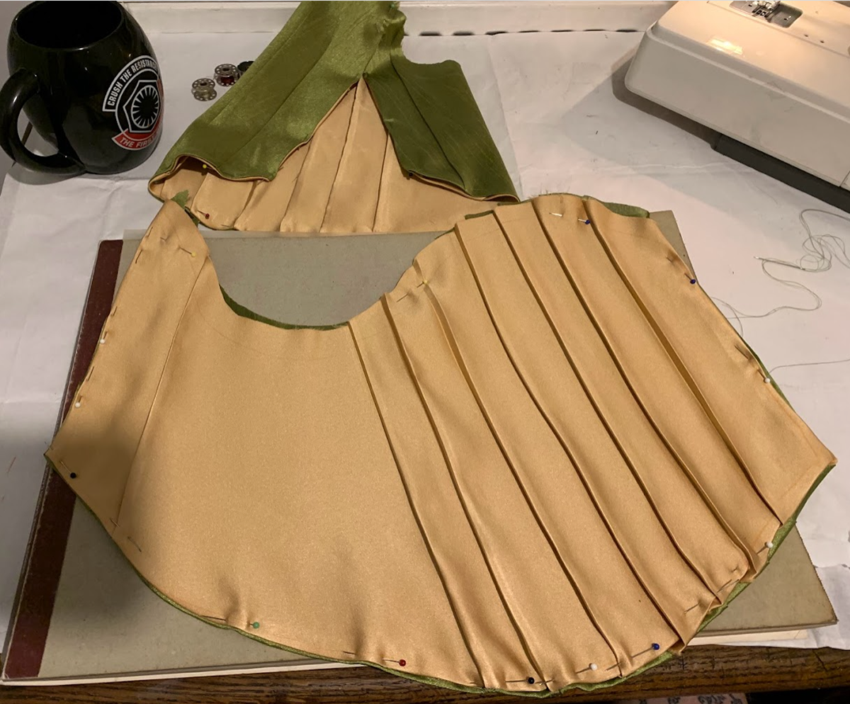 Pleated semi-open sleeves before insertion