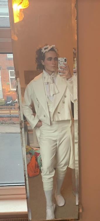Costume was made from adjusting charity shop