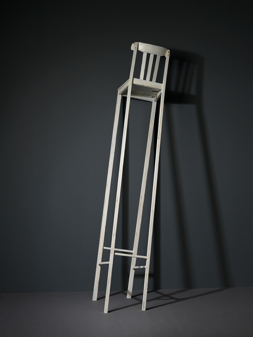 He cautiously stepped on the clouds and saw that they held him up, 2013, found chair, Tasmanian oak and mixed media. 243 x 43 x 51 cm. Photography: Grant Hancock 