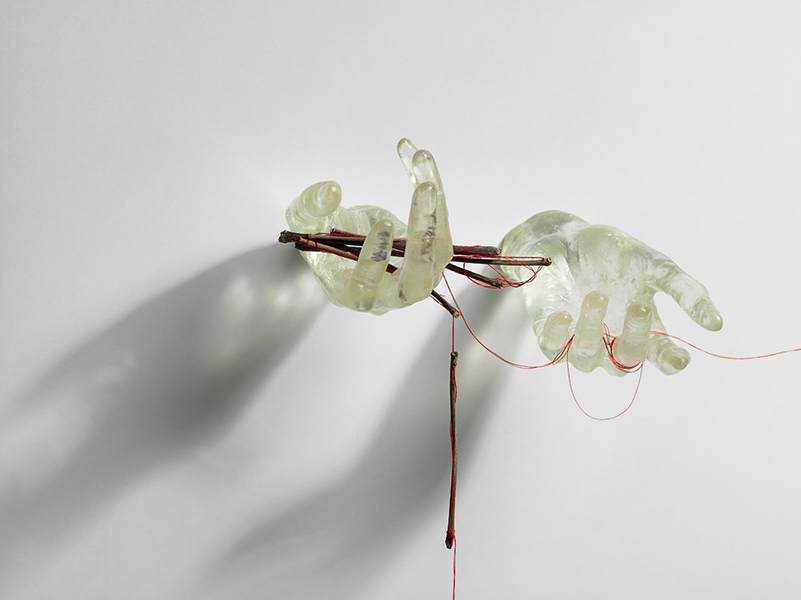 Cold hands, warm heart, 2013, found furniture, resin, ice, thread and twigs. Dimensions variable. Photography: Grant Hancock