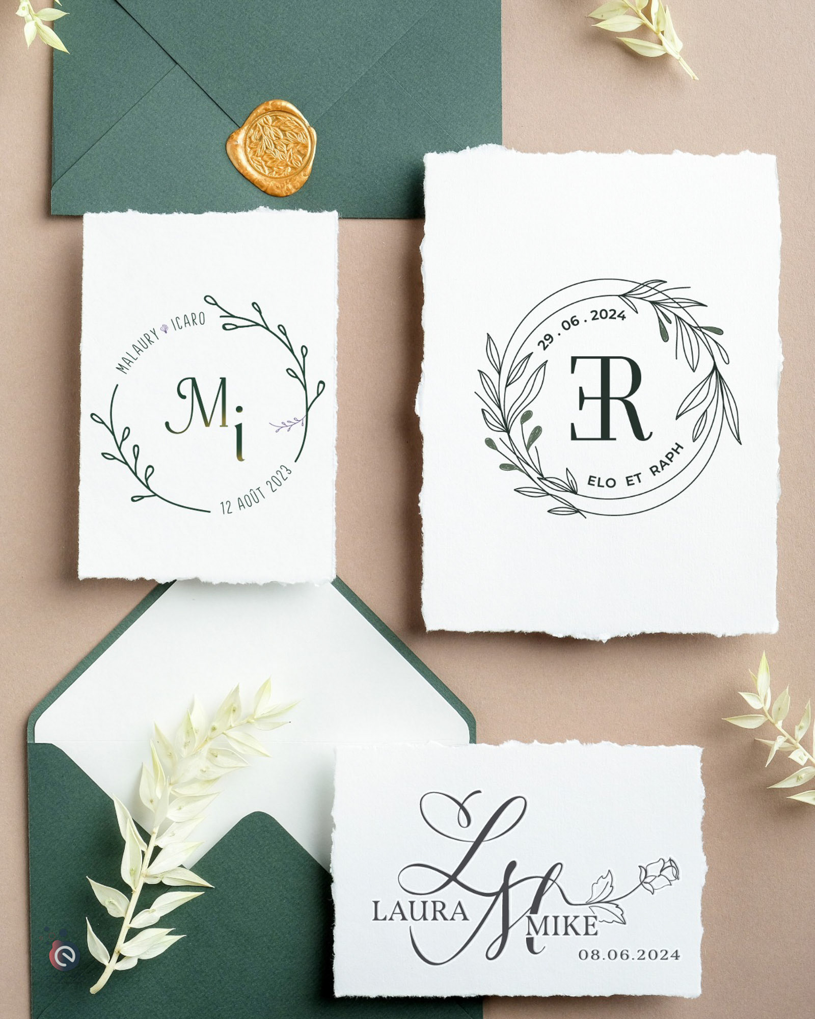 Logos divers personnalisés pour papeterie mariage