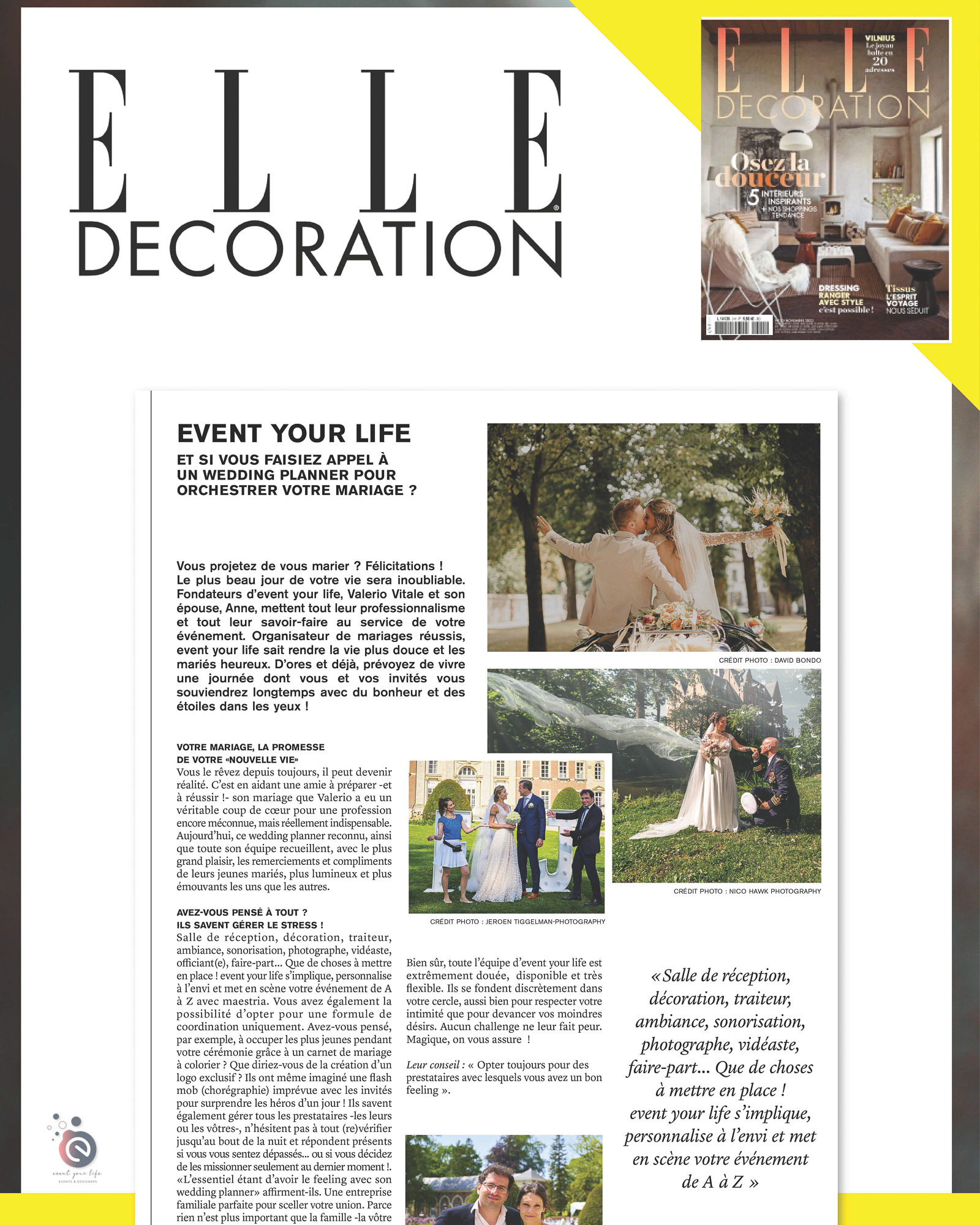 Article event your life – wedding planner Belgique – ELLE Décoration 2023