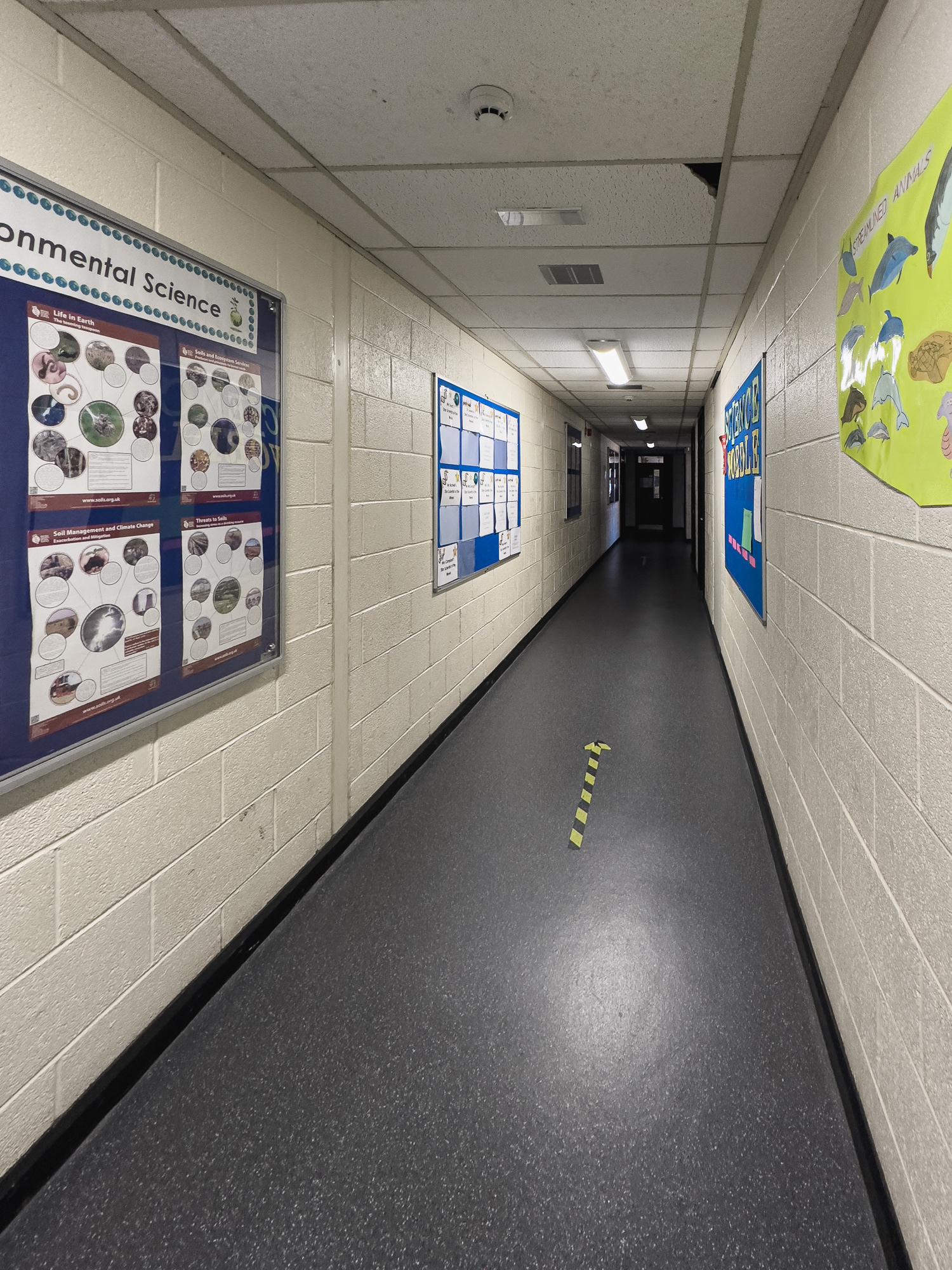 Heading along the long side of the horseshoe corridor.