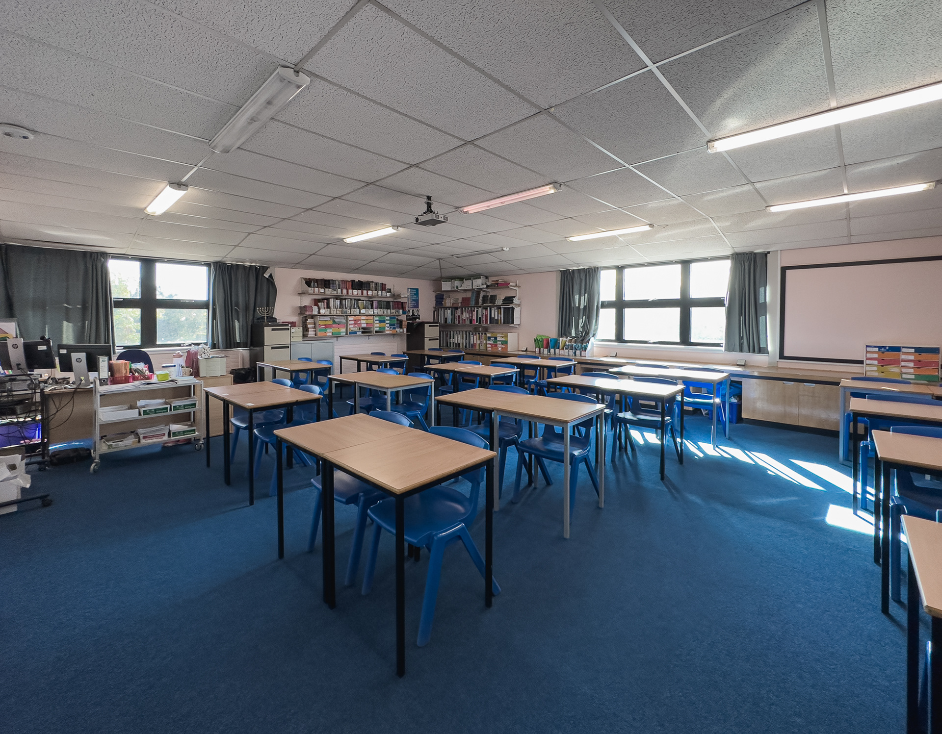 Geography classroom - opposite Mrs Johnston's class and above the Reception entrance.