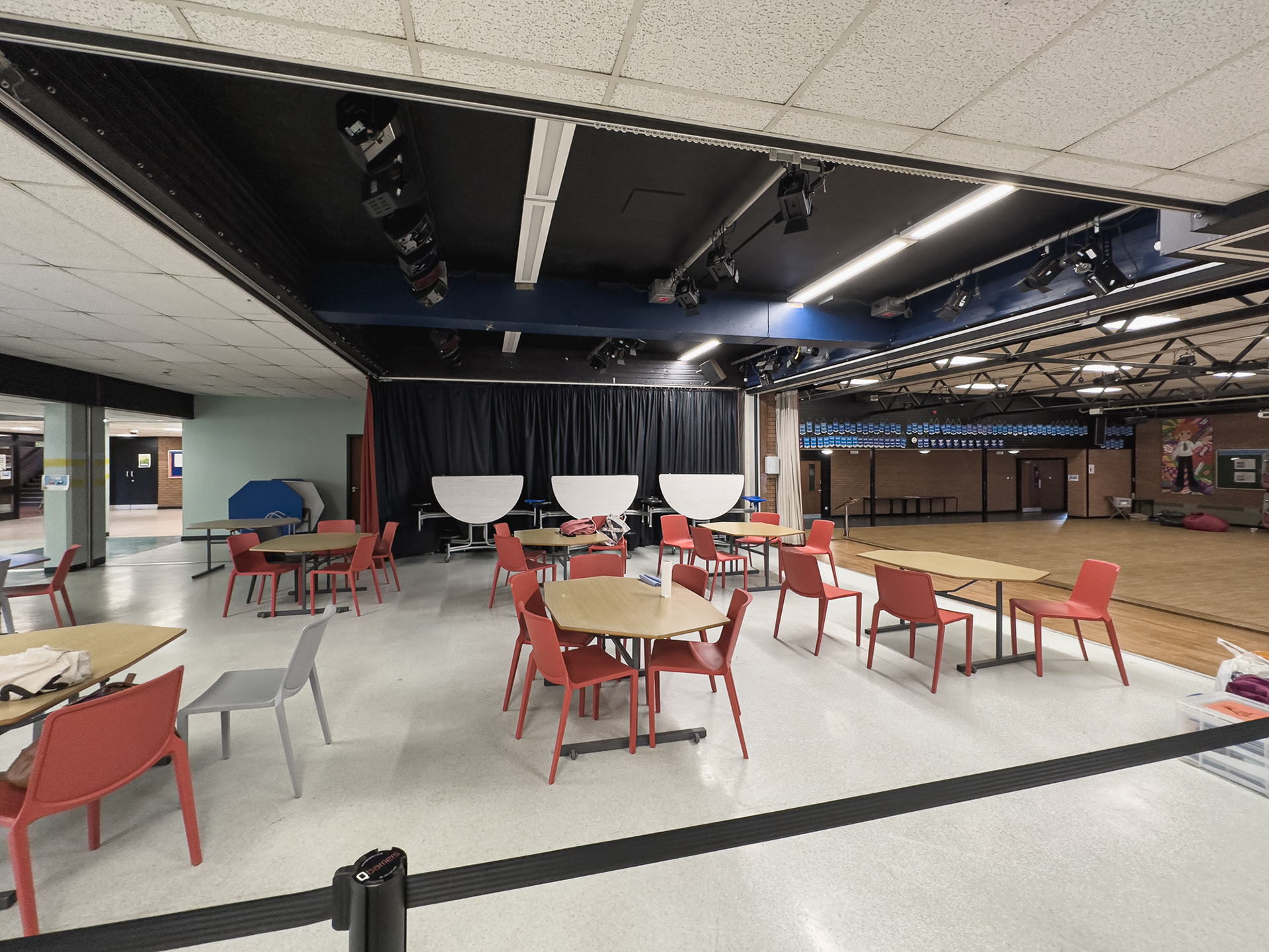 Stage area with new soundproof dividers.