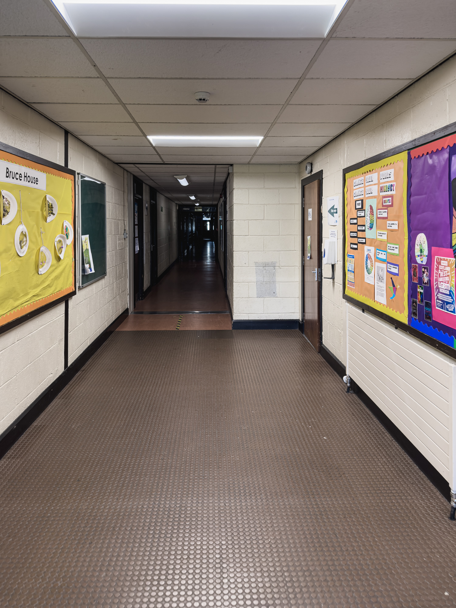 Looking down the long corridor to Languages, History and Geography.