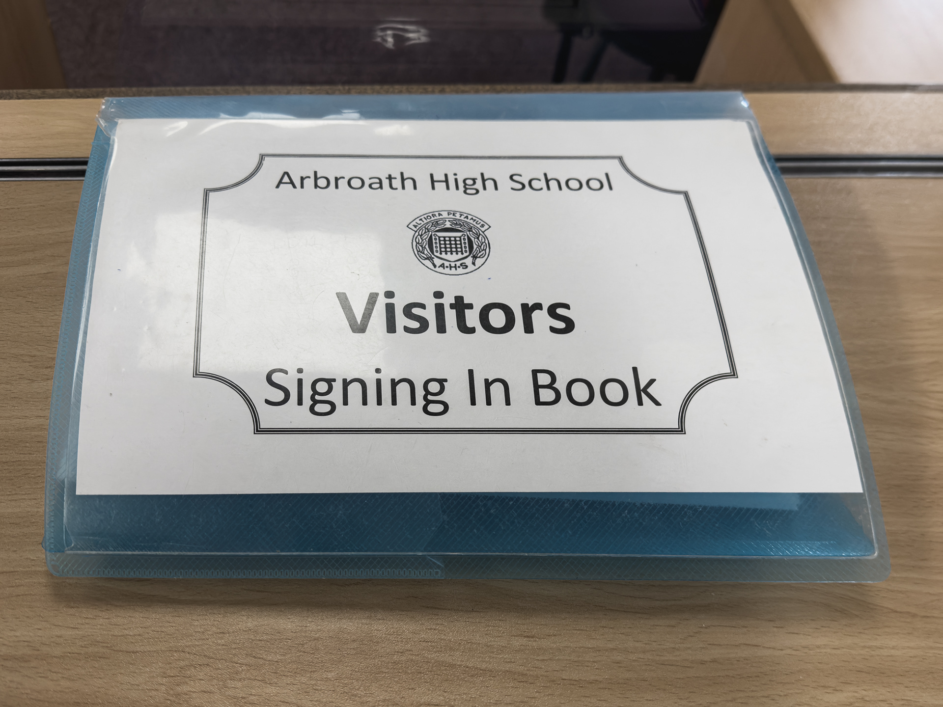 The Visitors Signing In Book - where we used to sign ourselves out in S5/6.