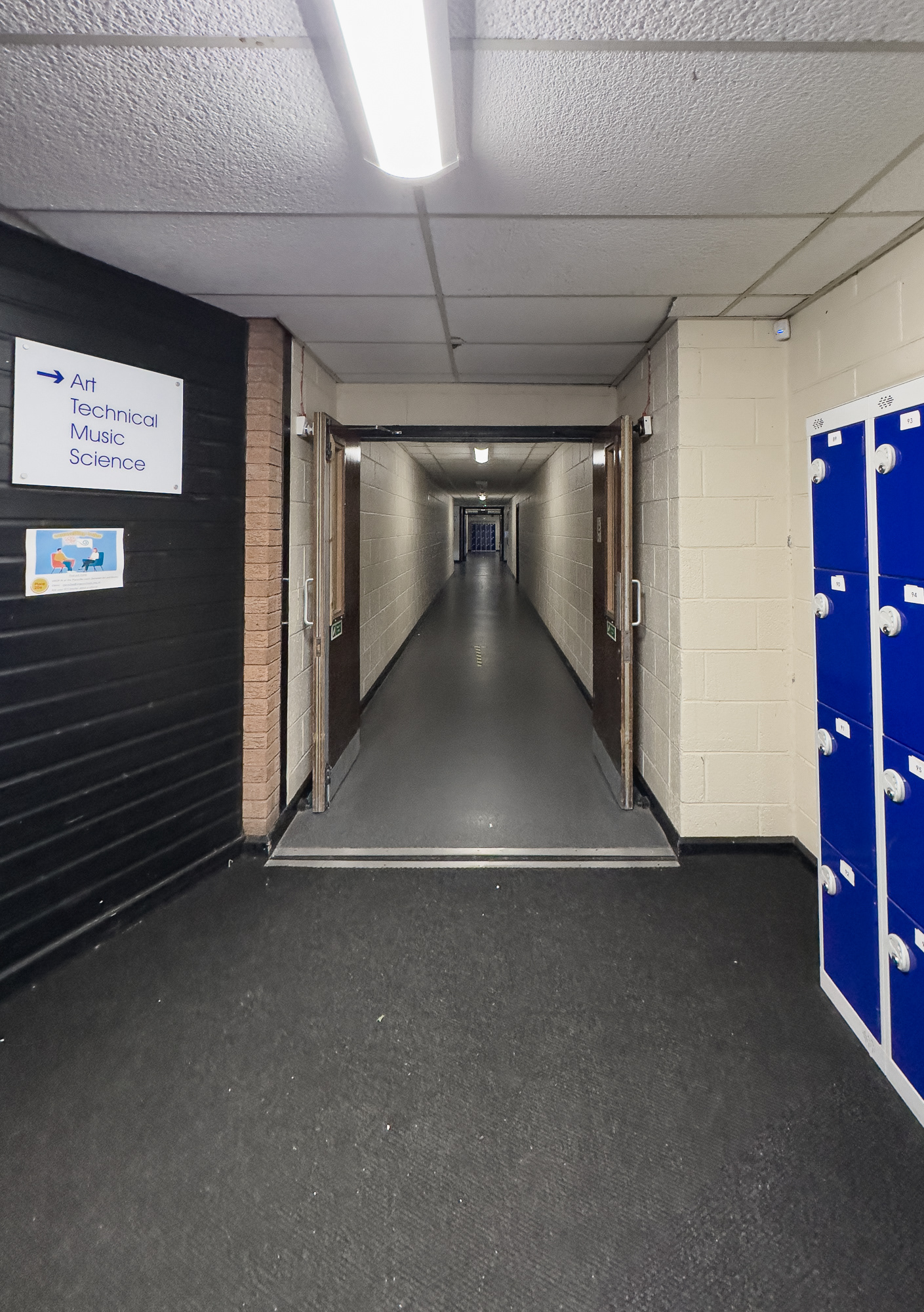 The long walk down to Art, Science and Music.