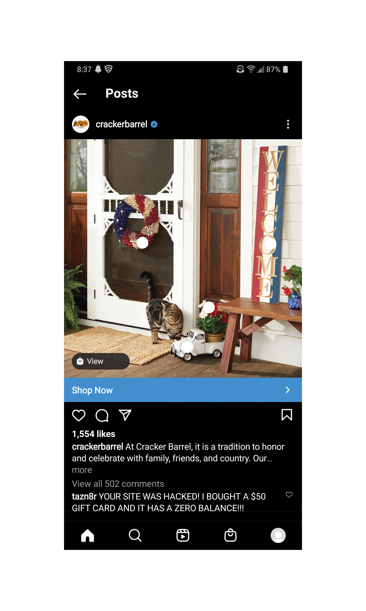 Instagram in-feed for retail support  © CBOCS Properties, Inc.