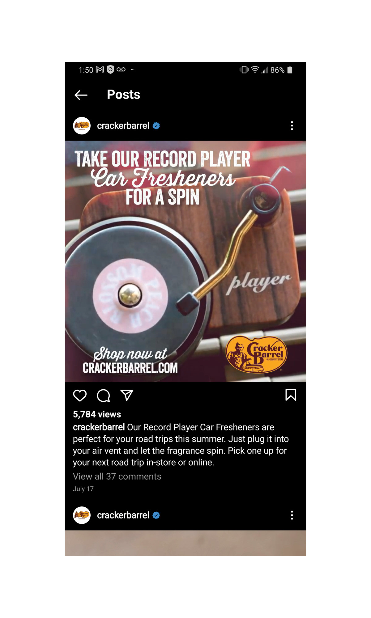 Instagram in-feed animation for retail support  © CBOCS Properties, Inc.
