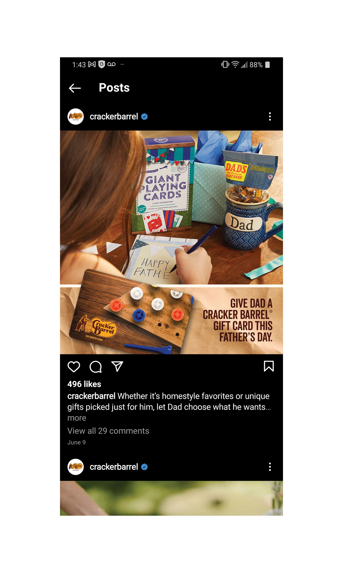 Facebook and Instagram in-feed to support gift card initiative  © CBOCS Properties, Inc.