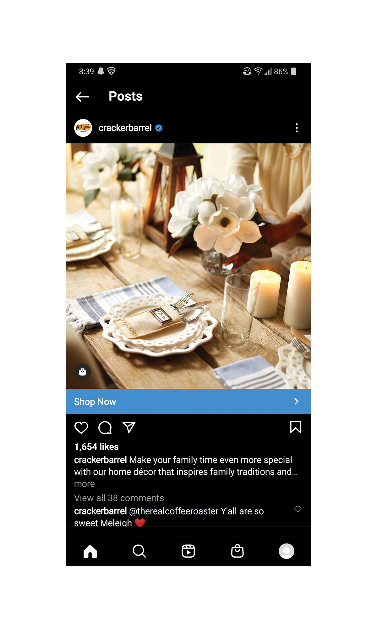 Instagram in-feed for retail support  © CBOCS Properties, Inc.
