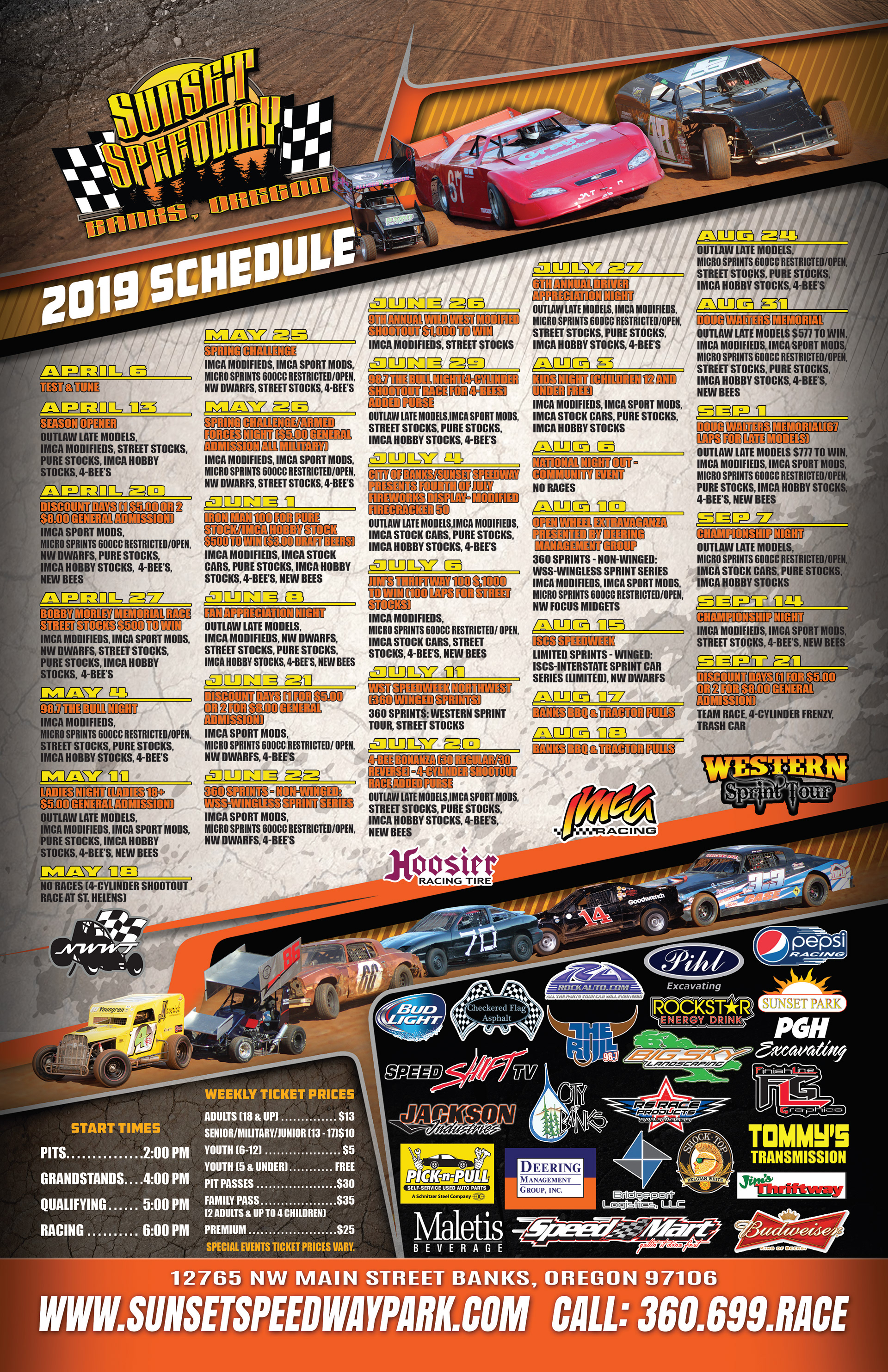 Poster schedule for Sunset Speedway