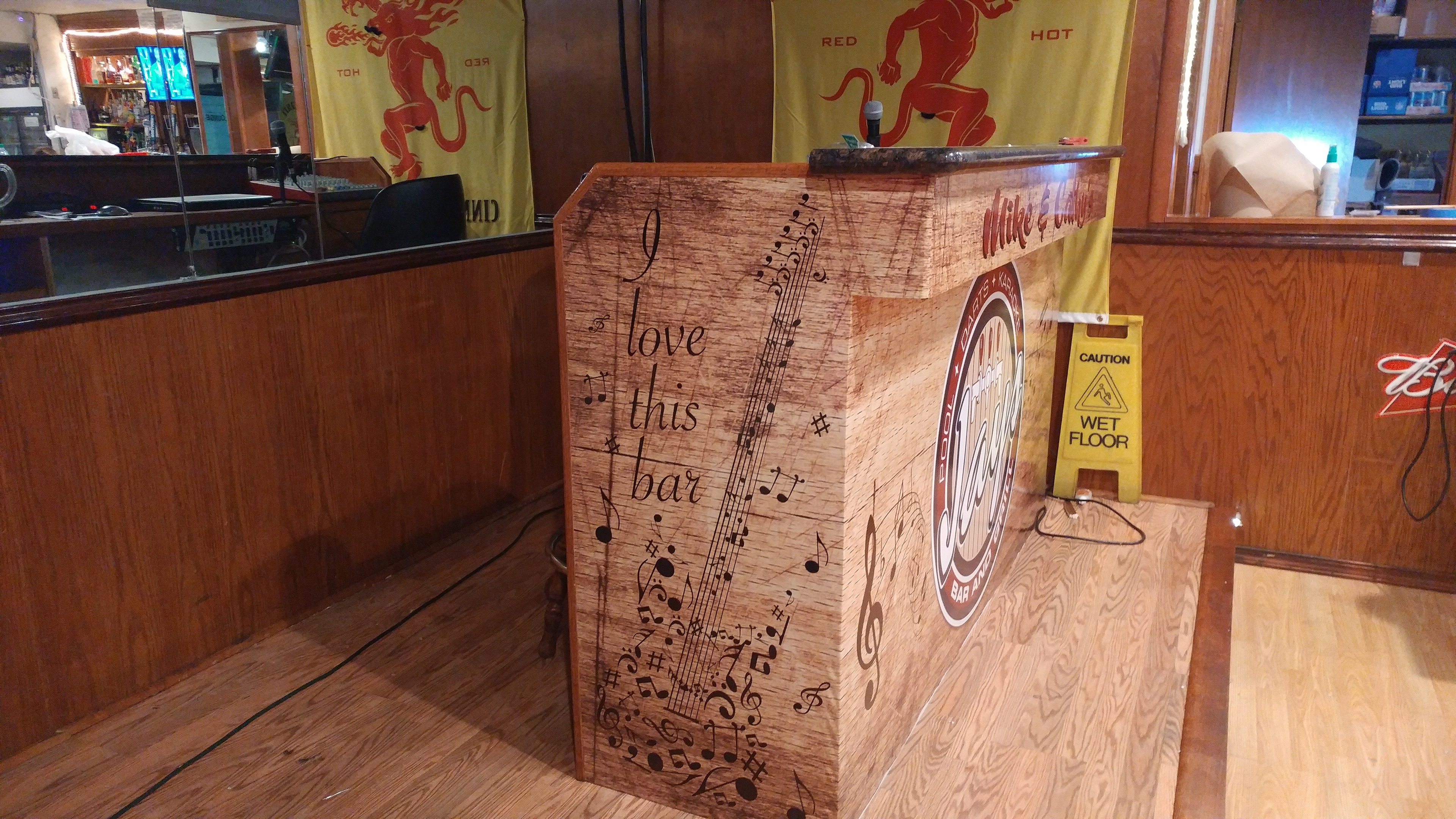 Vinyl wrap on DJ booth designed in Illustrator