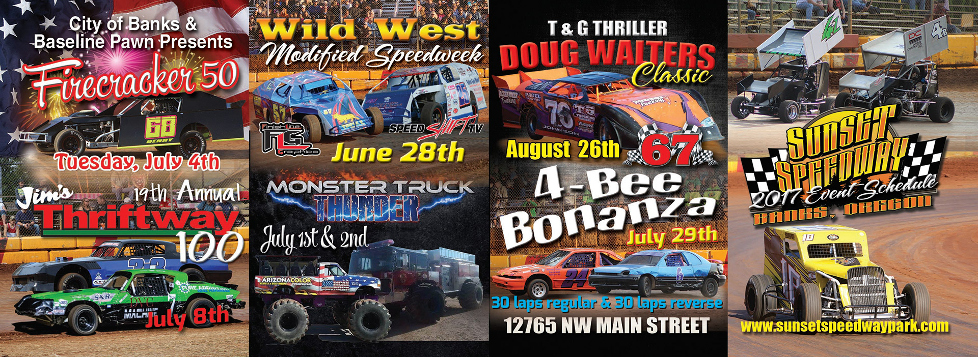 Sunset Speedway pocket schedule outside created using Photoshop and Illustrator