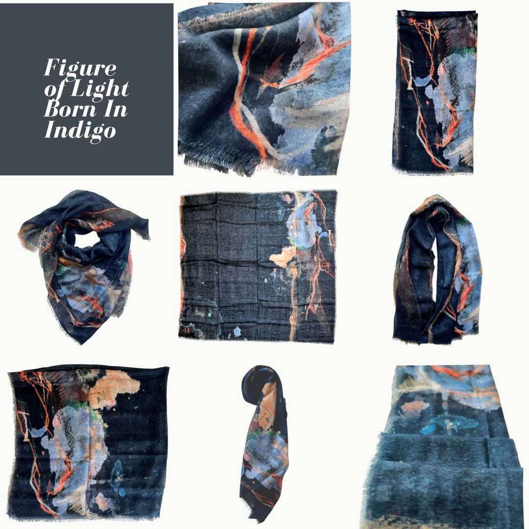 photo collage of the linen artwork in flat form and folded form